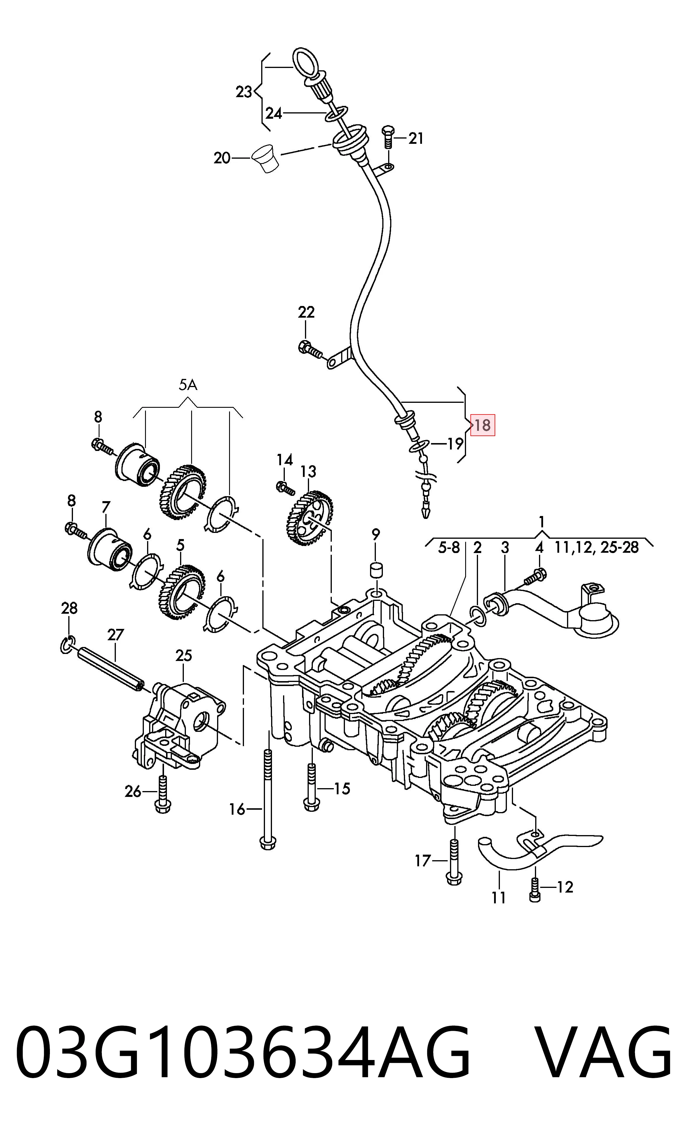 03G103634AG VAG Направляющая щупа-индикатора уровня масла в двигателе