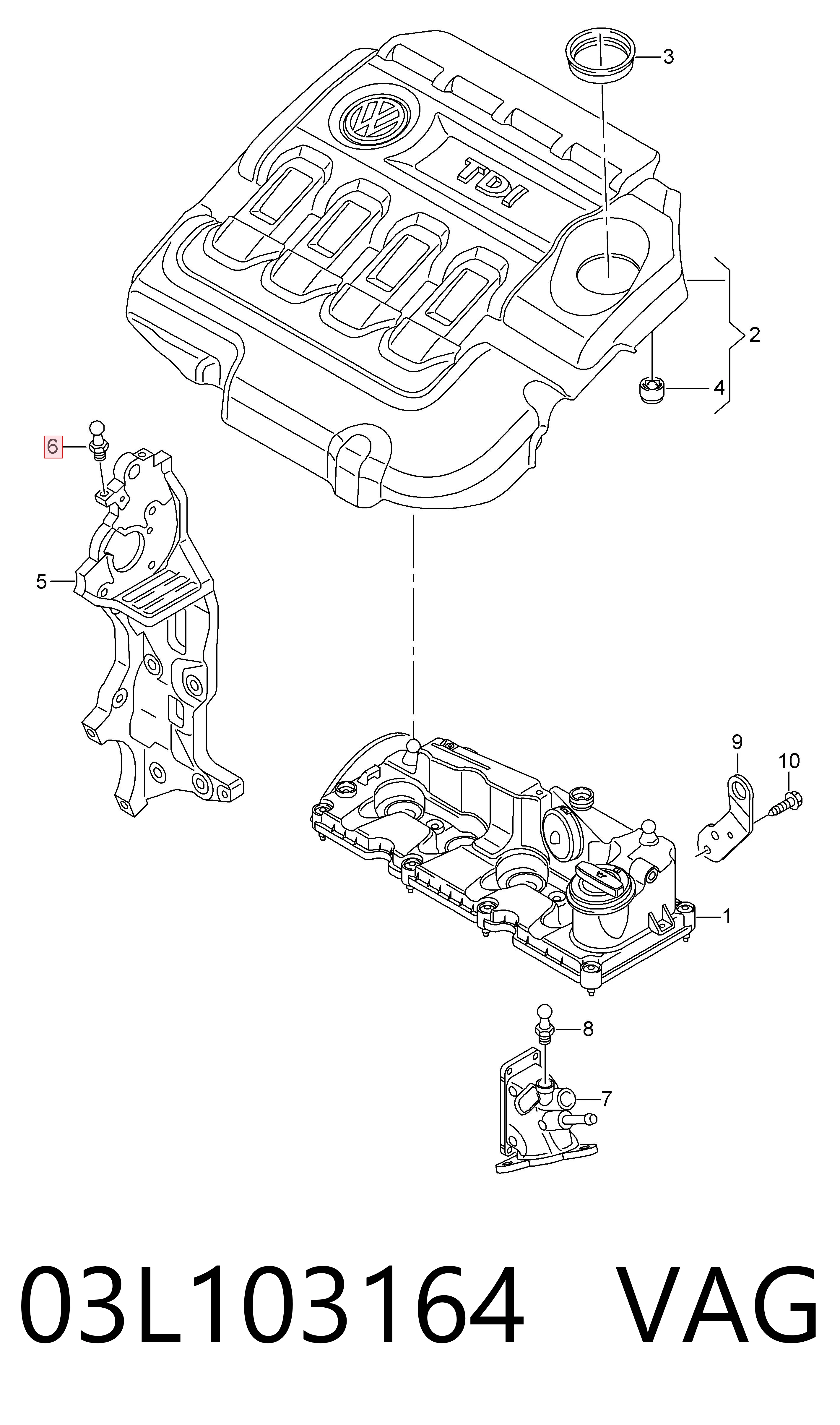 03L103164 VAG Подушка декоративной крышки мотора
