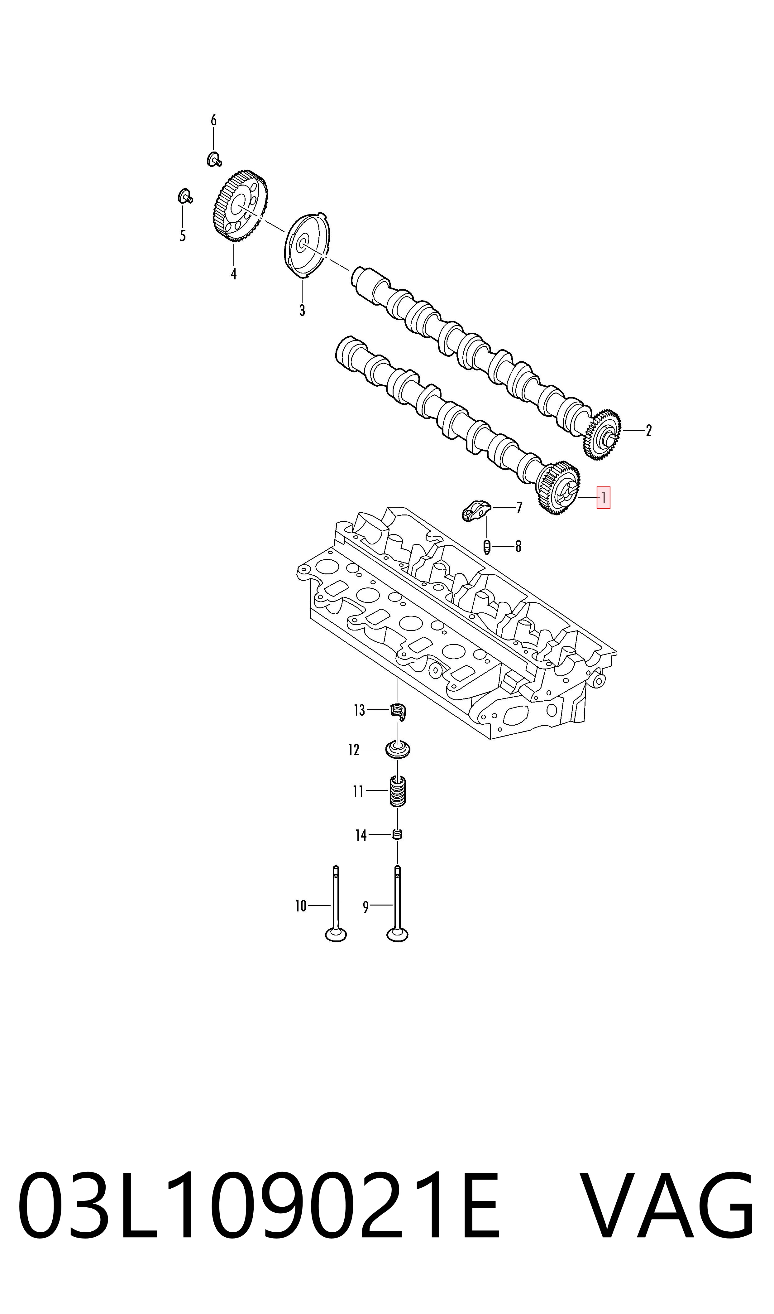 Впускной распредвал 03L109021E VAG