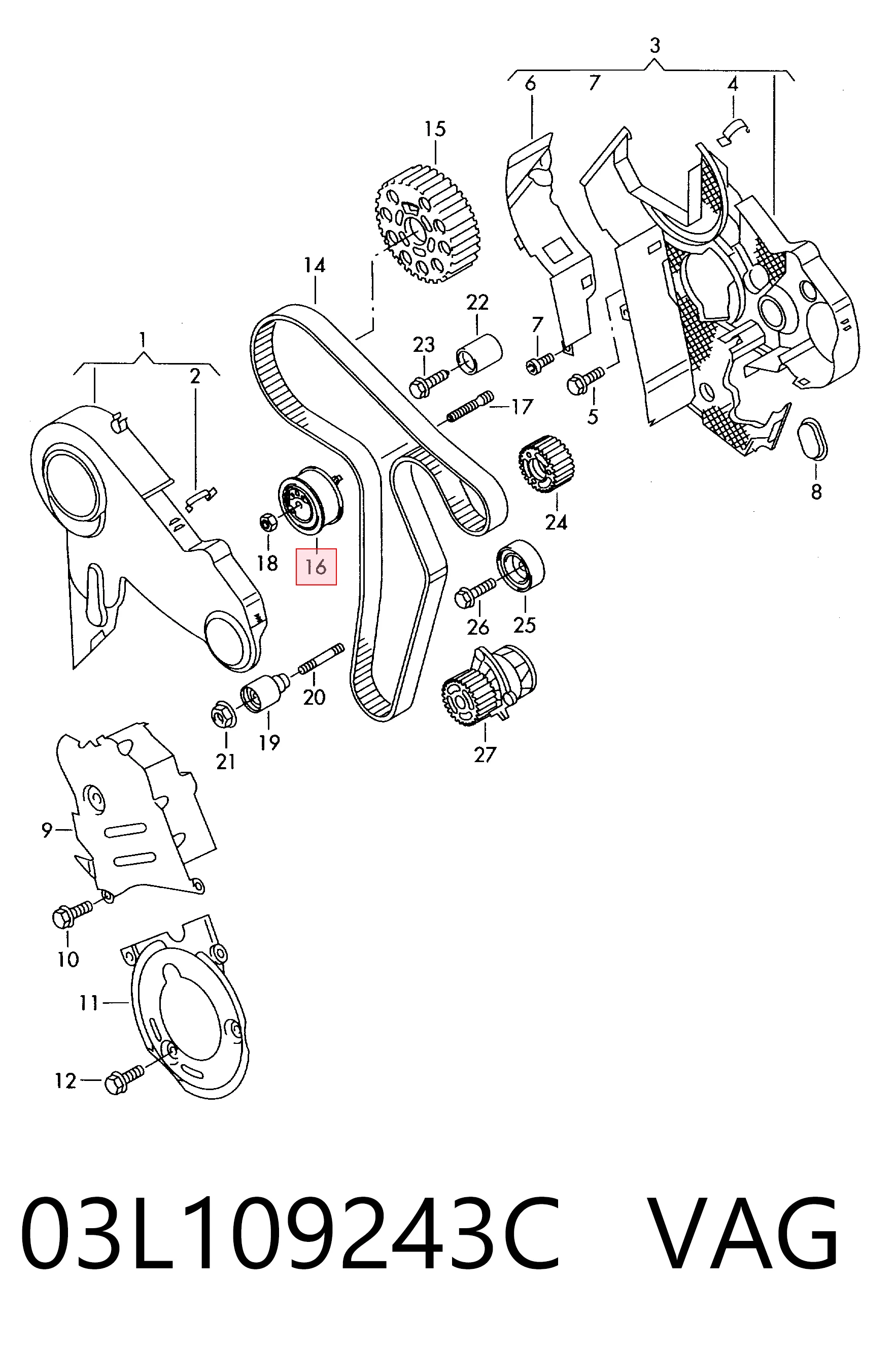 03L109243C VAG Ролик натяжителя ремня ГРМ