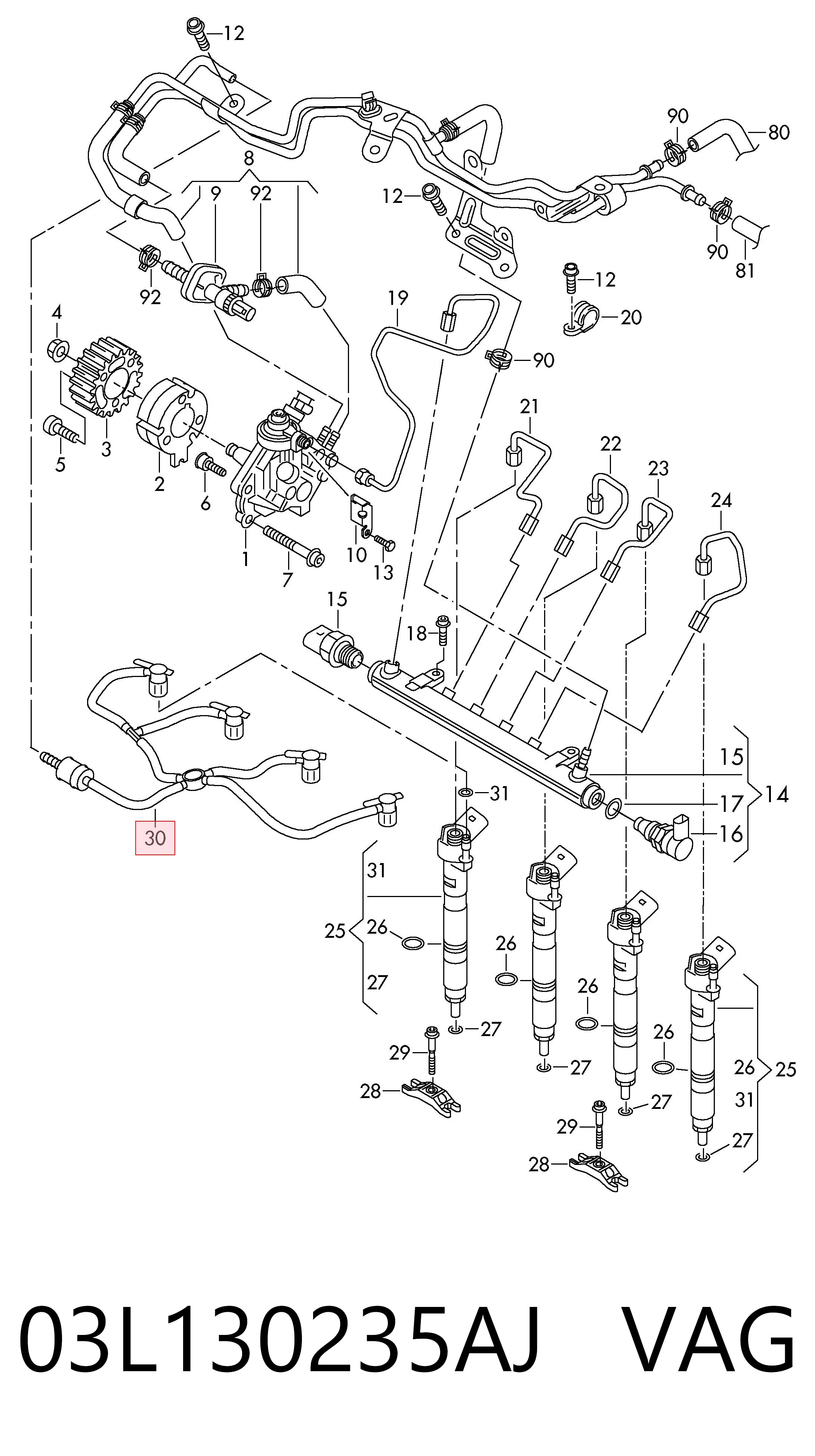 Купить 03L130235AJ VAG Обратная топливная трубка