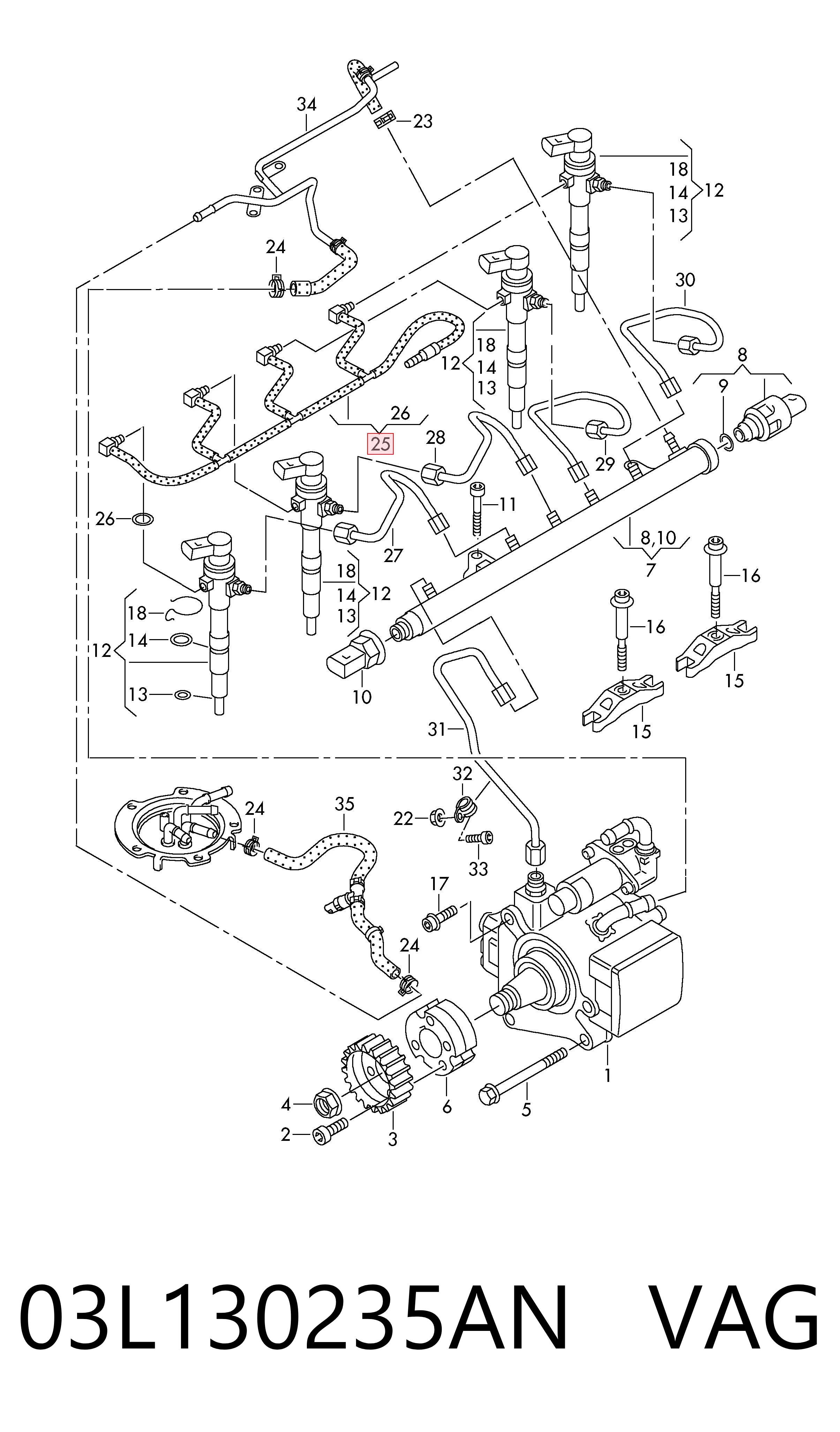 03L130235AN VAG Трубка топливная обратная от форсунок