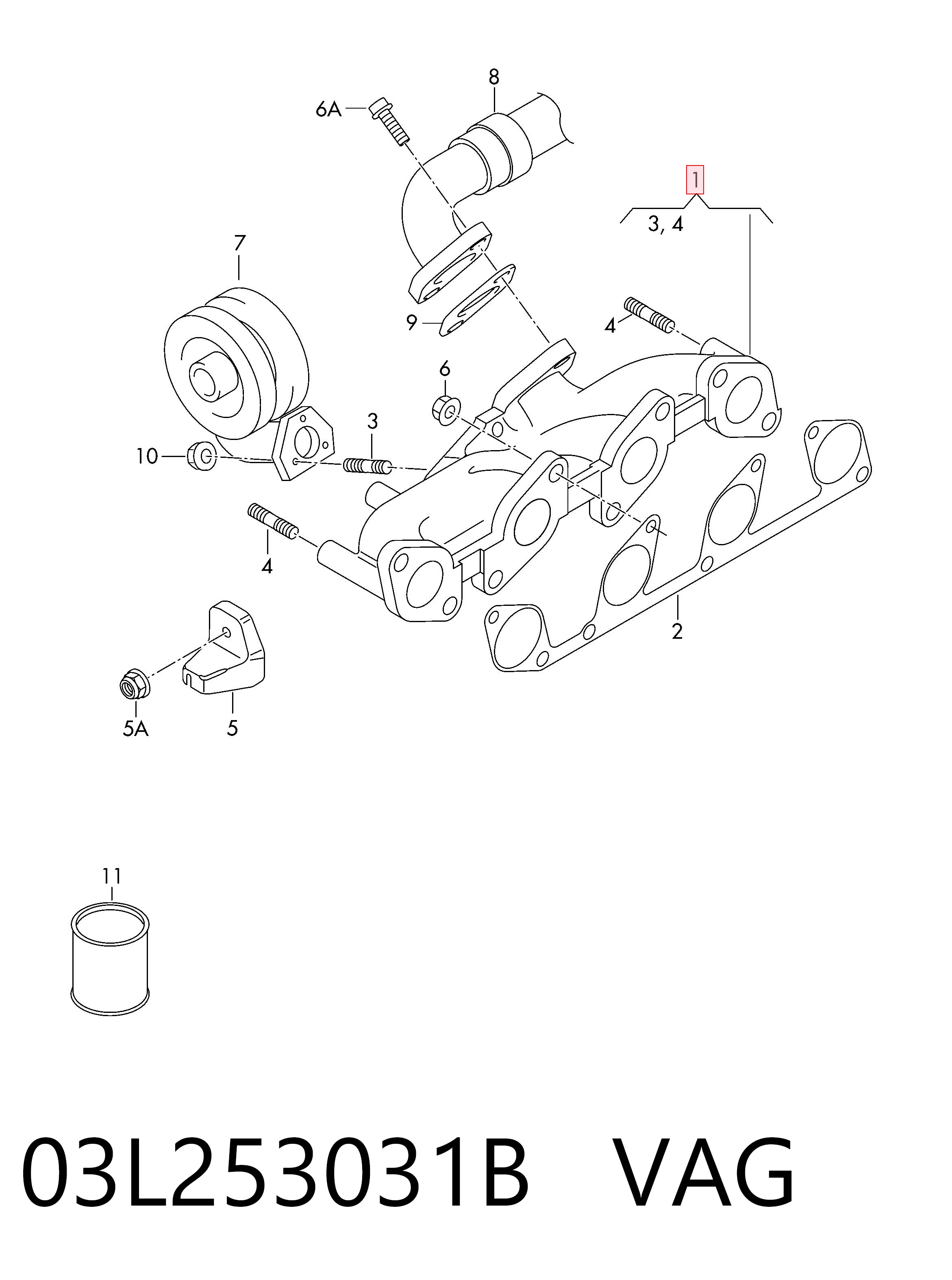 Газопроводы (коллектор выпускной) на Audi A4 B8 8K2