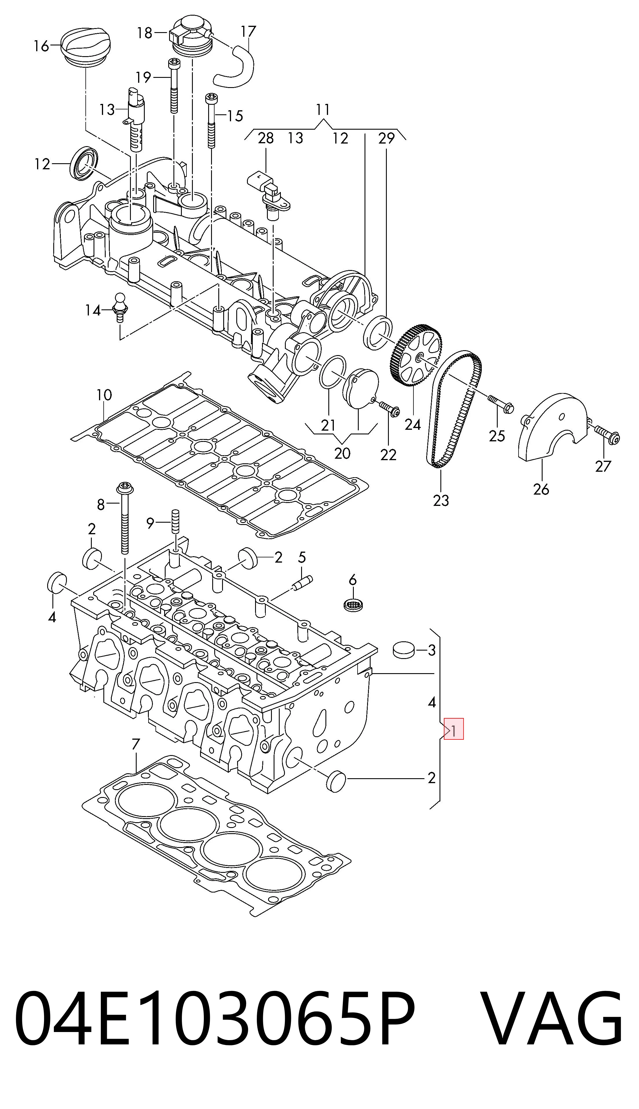 Головка блока цилиндров на Skoda Octavia IV A8 NX3, NN3, PV3
