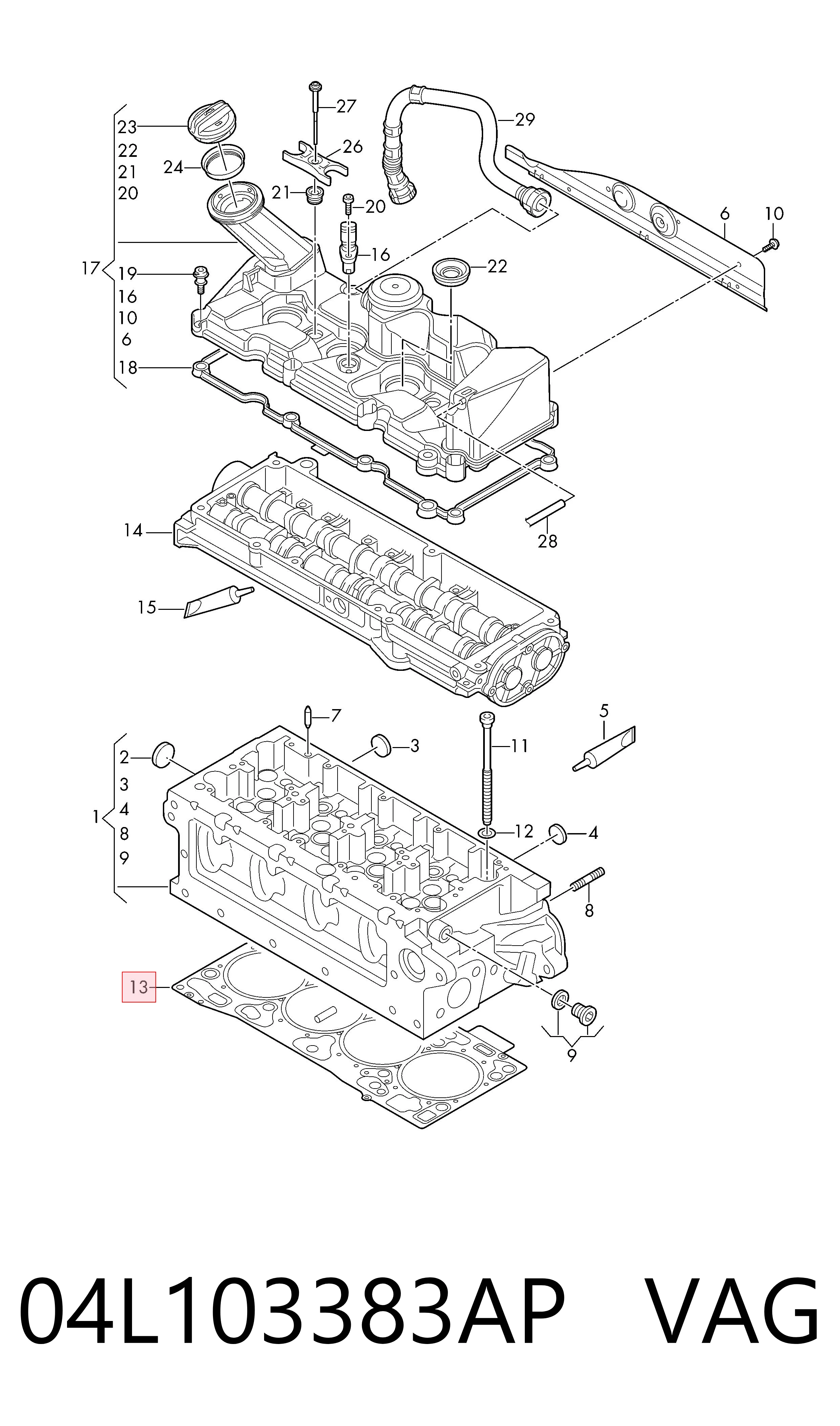 Прокладка головки блока на Volkswagen Transporter T6 SGA, SGH, SHA, SHH