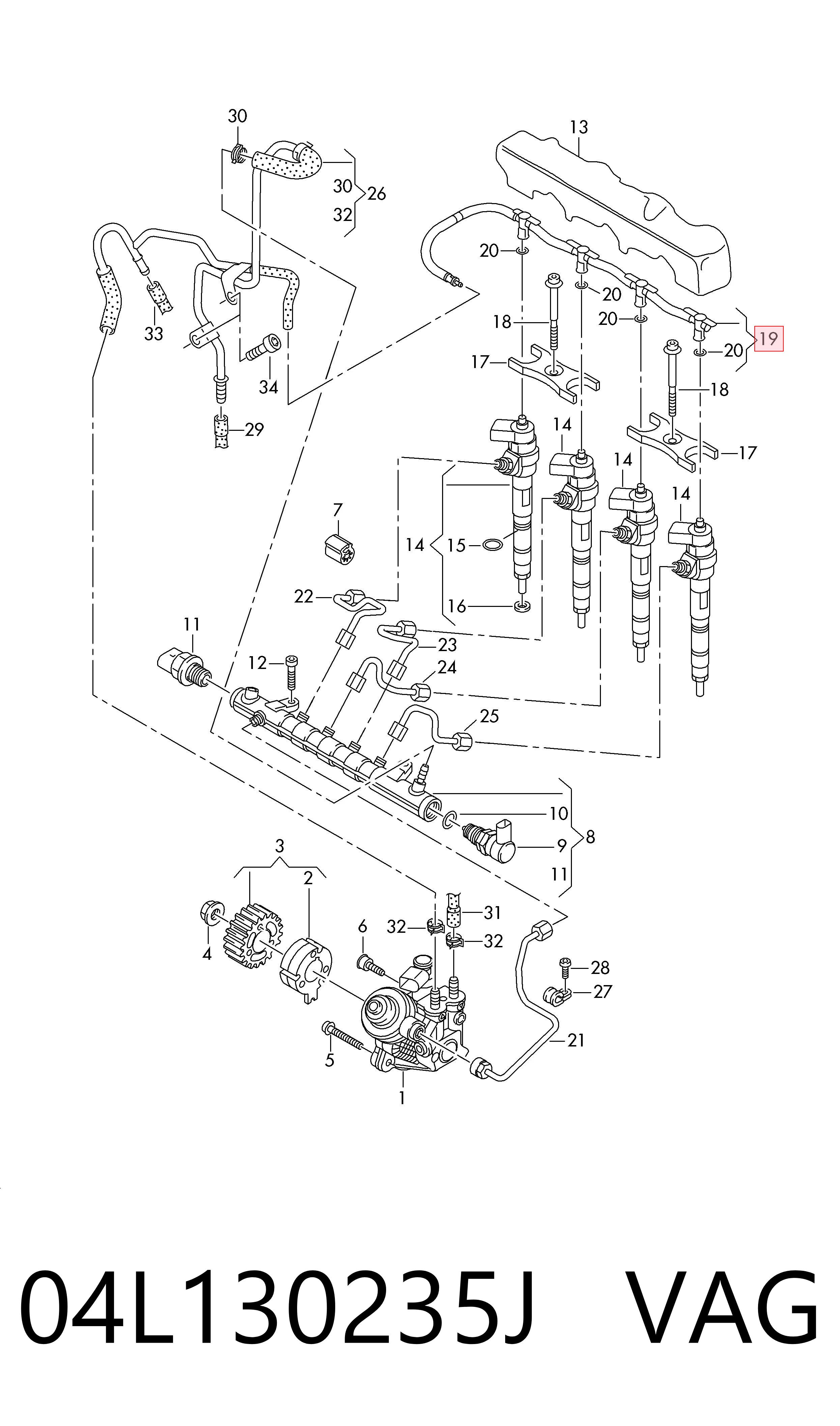 Трубка топливная обратная от форсунок на Audi Q3  8UB, 8UG