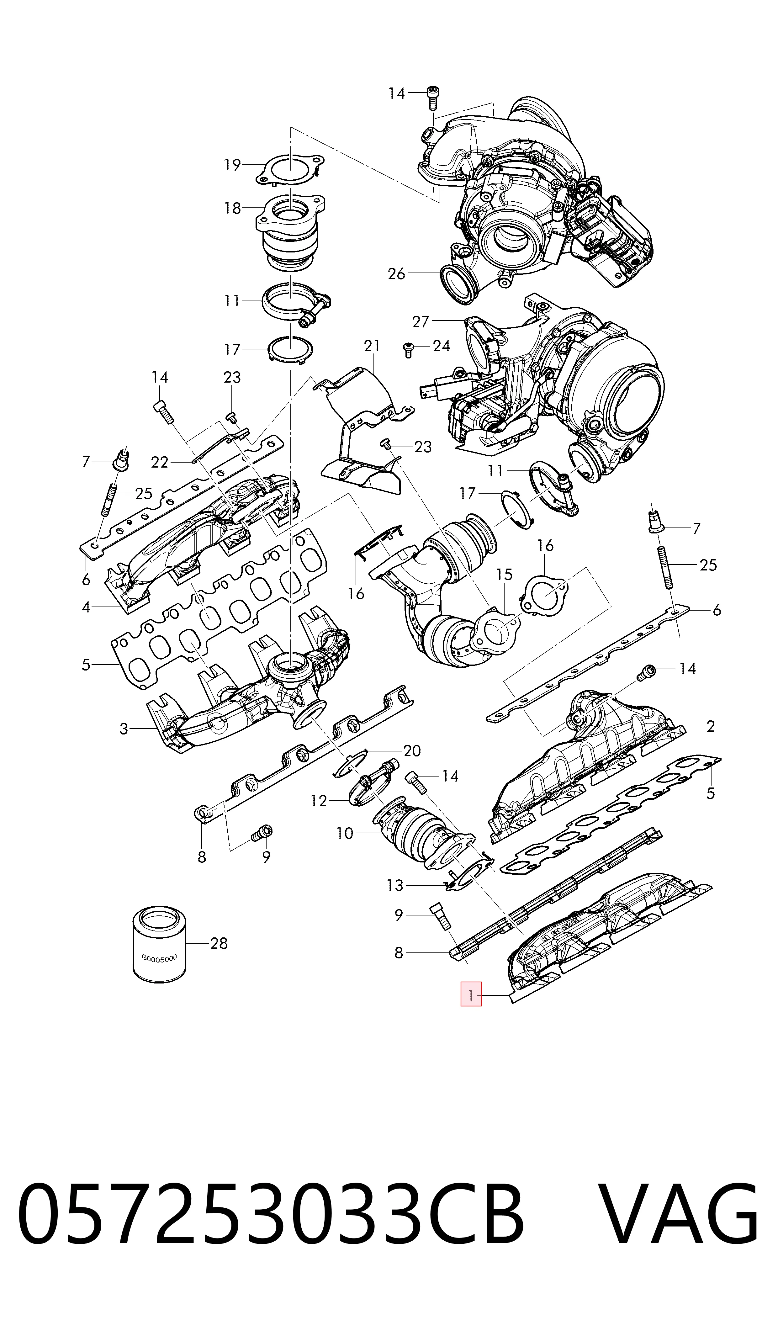 Газопроводы (коллектор выпускной) на Audi Q7  4MB, 4MG, 4MQ