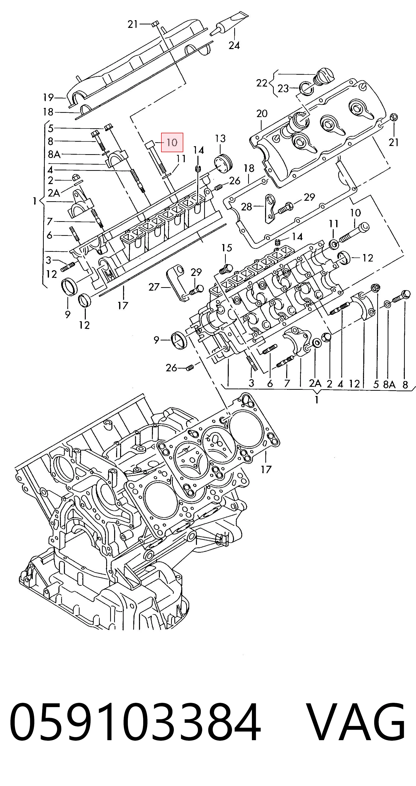 Болт крепления головки блока цилиндров на Audi A6 C5 4B2, 4B4