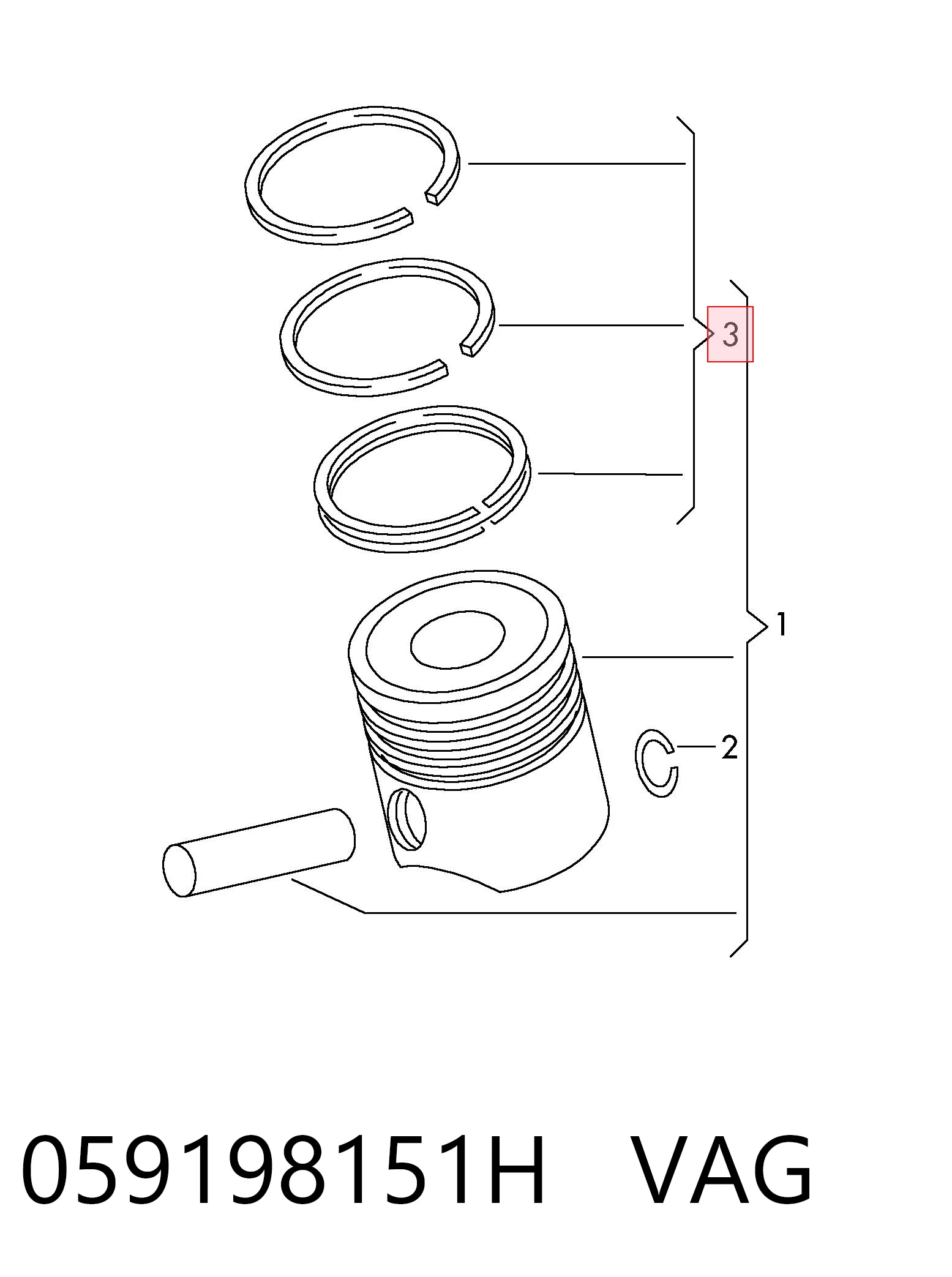 Купить 03340V0 Mahle Original Комплект поршневых колец на 1 цилиндр, стандарт