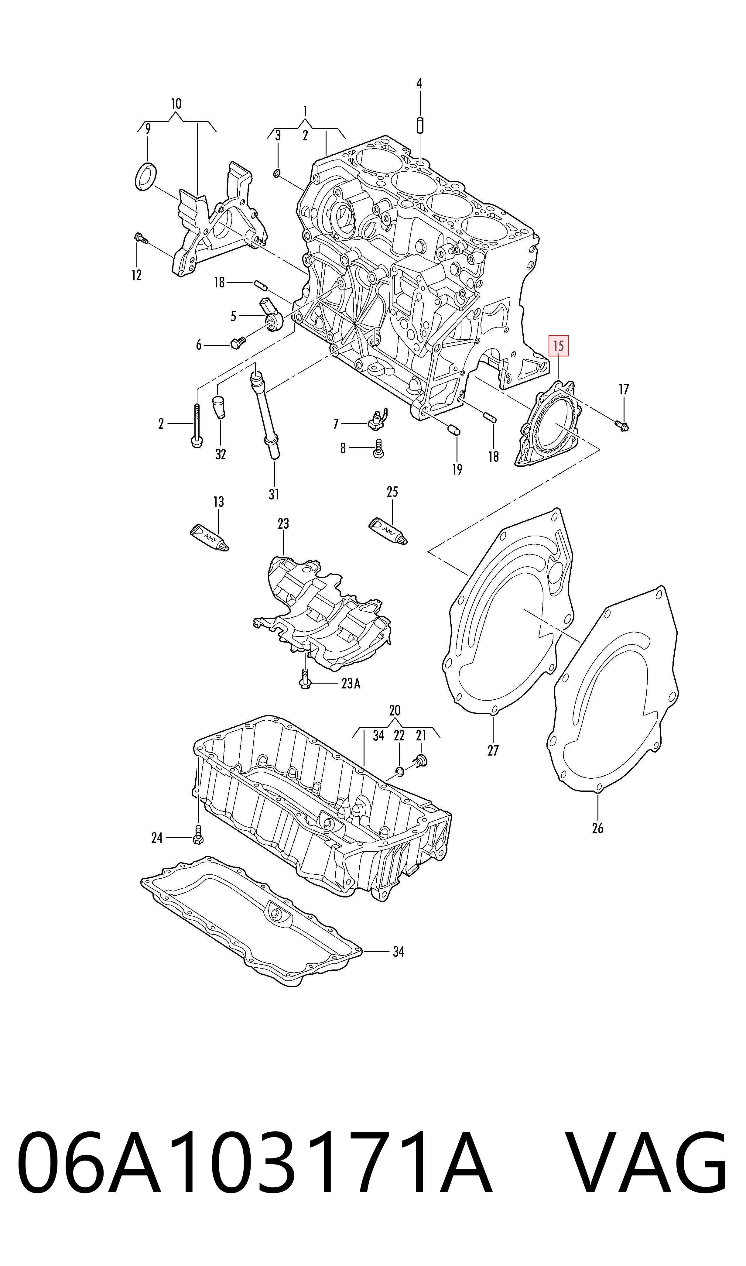 Сальник коленвала коренной VAG 06A103171A