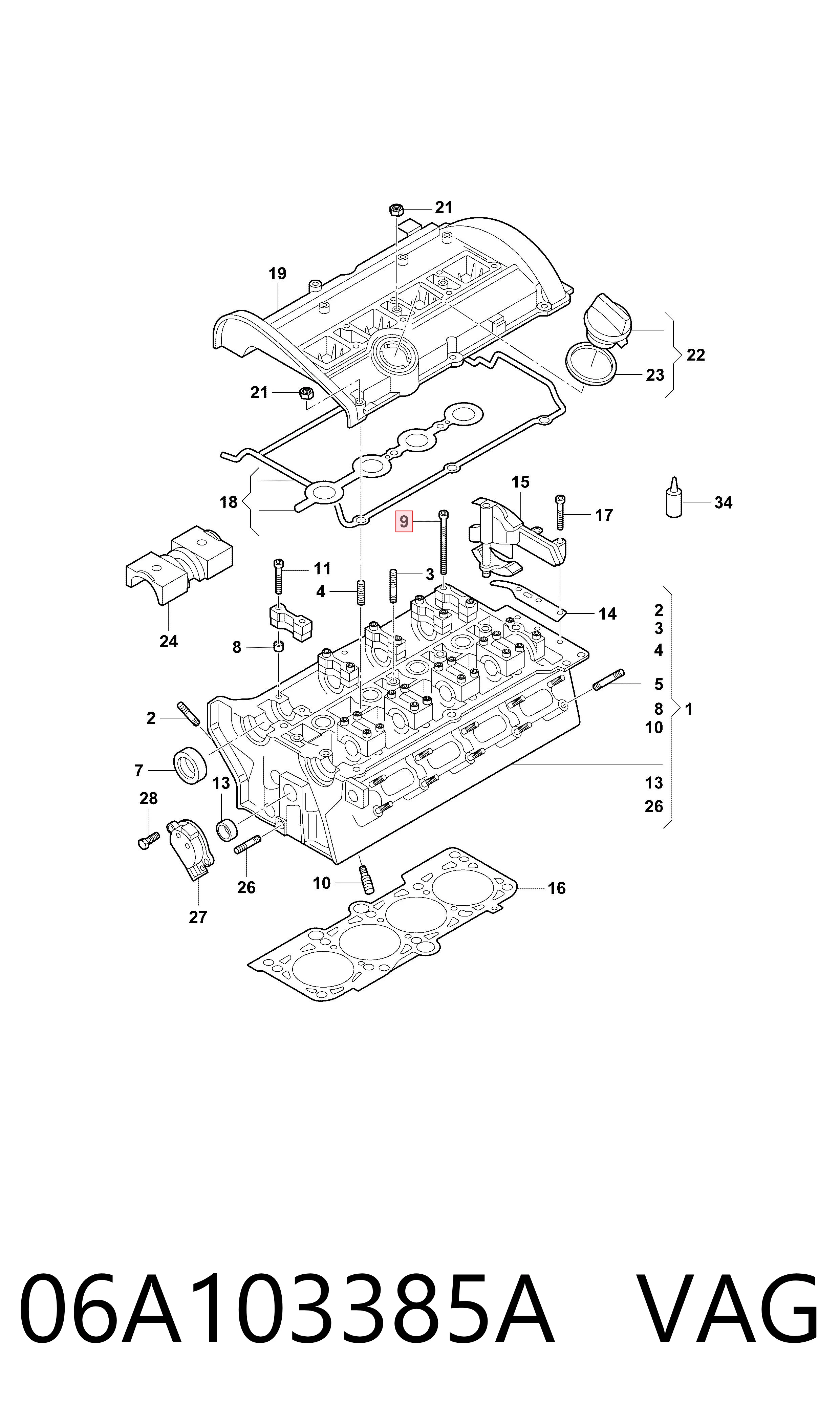 Болт головки блока цилиндров, ГБЦ VAG 06A103385A цена, от 7.41 USD