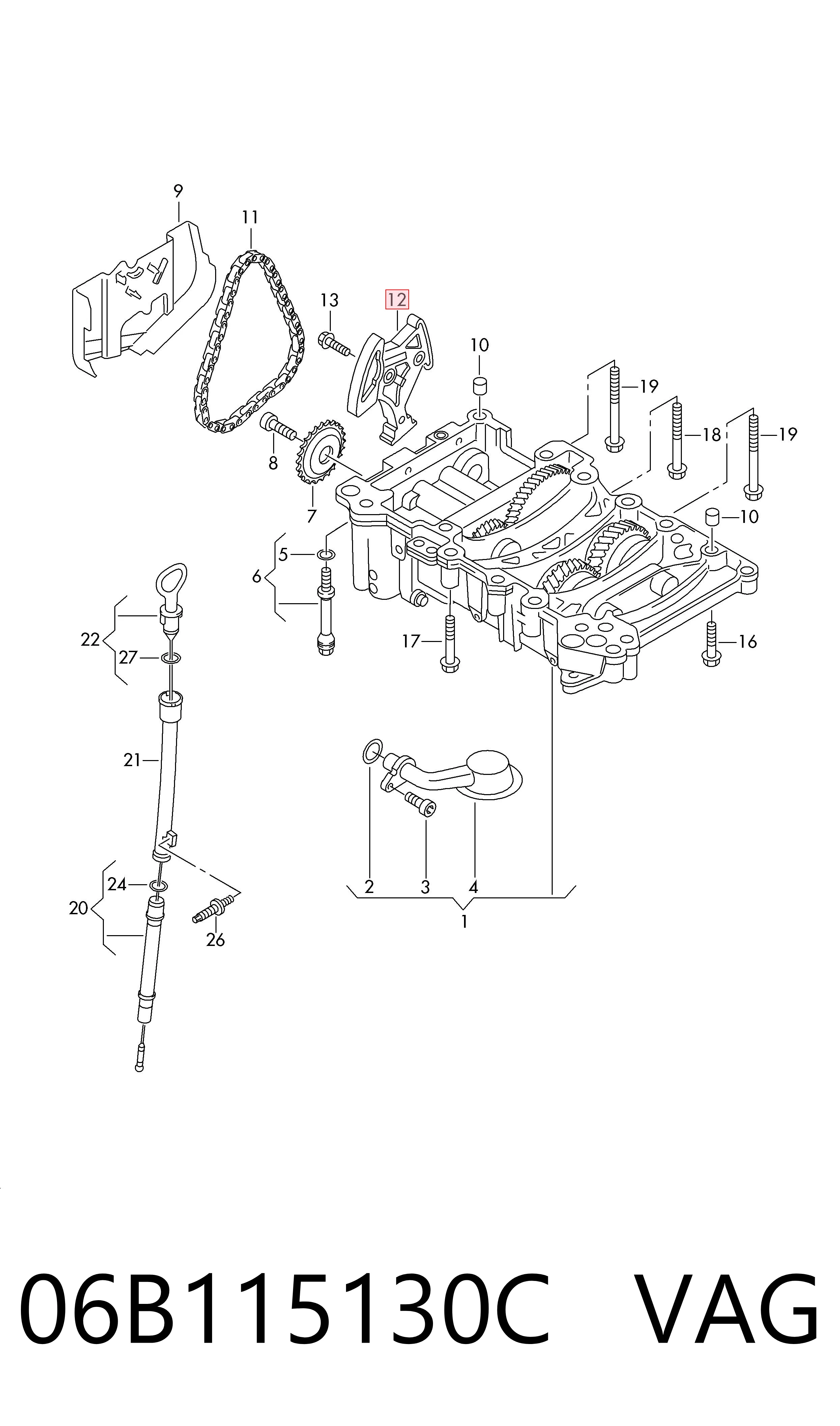 Натяжитель цепи насоса масляного VAG 06B115130C цена, от 68.53 USD
