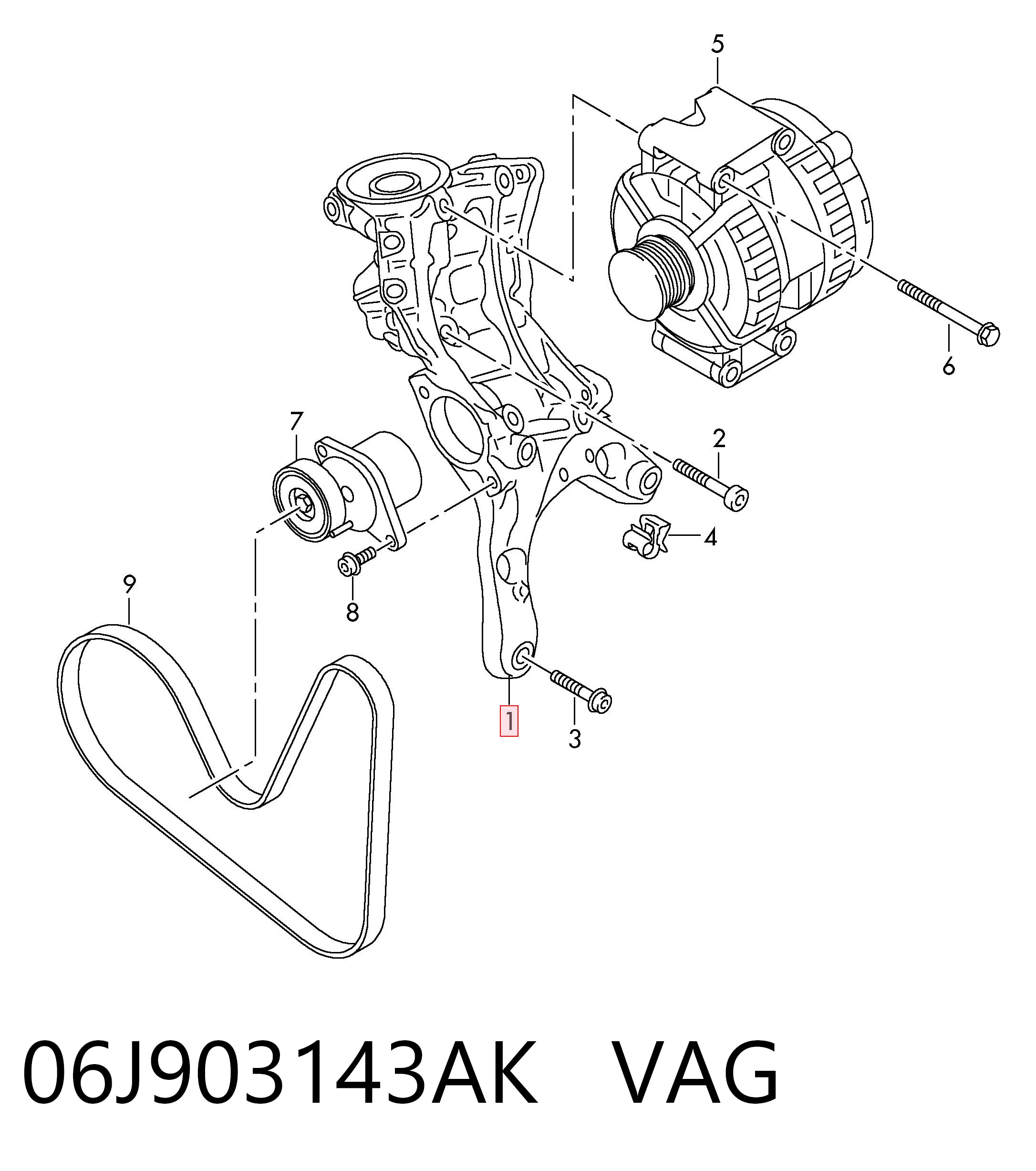 06J903143AK VAG Кронштейн крепления генератора