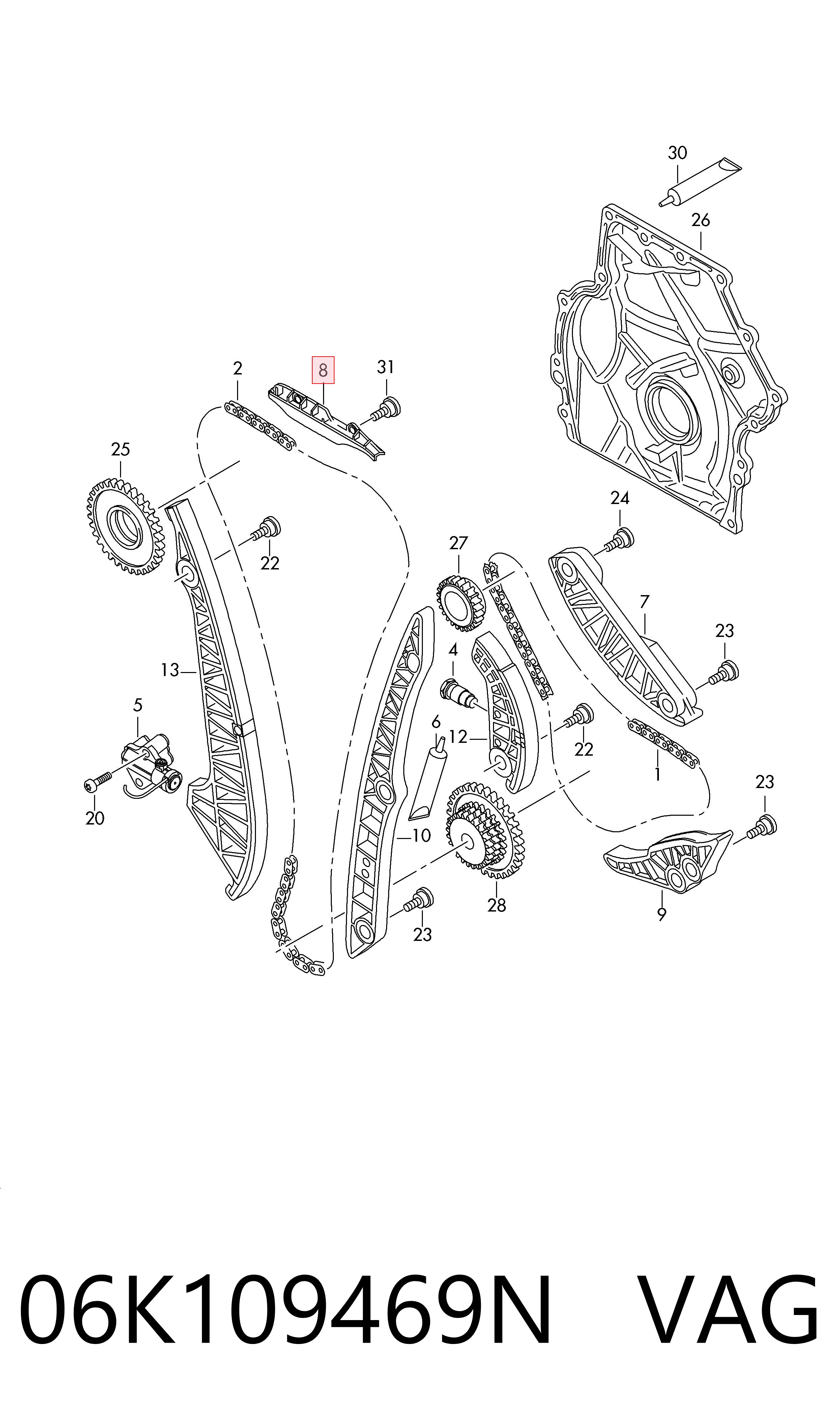 Успокоитель цепи ГРМ, верхний VAG 06K109469N цена, от 20.14 USD
