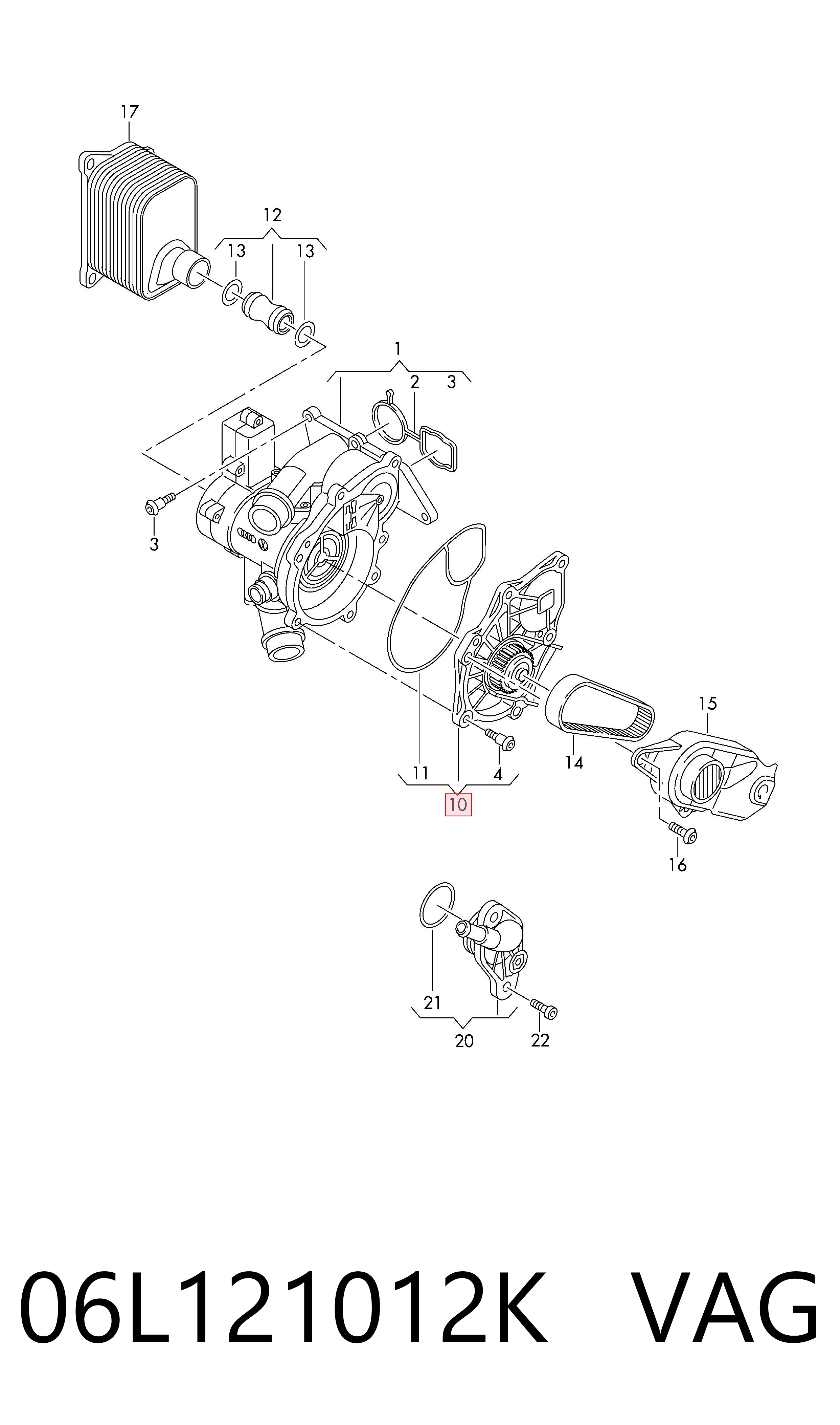 06L121012K VAG Водяной насос охлаждения, с корпусом