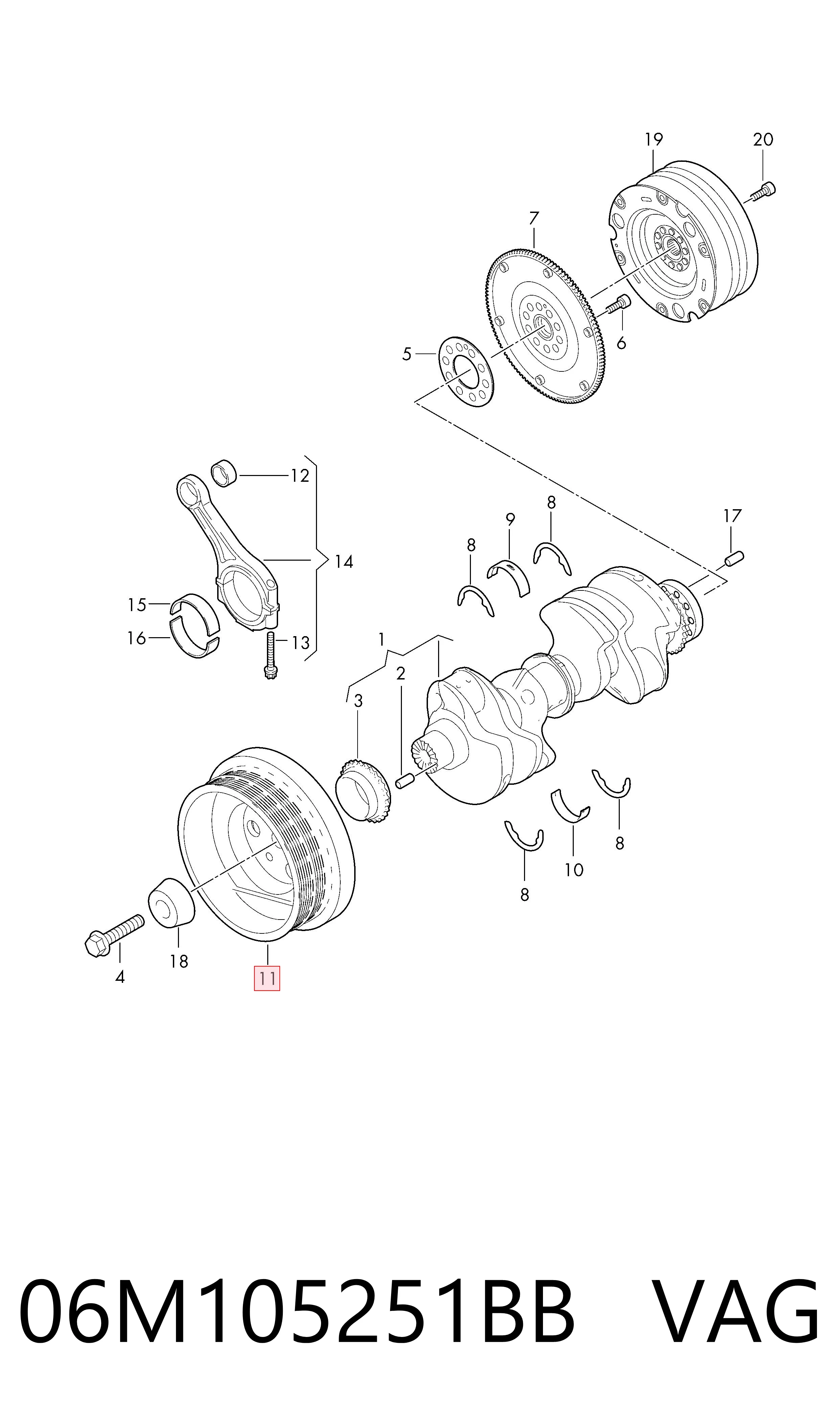 Шкив коленвала (демпфер) VAG 06M105251BB цена, от 412.05 USD