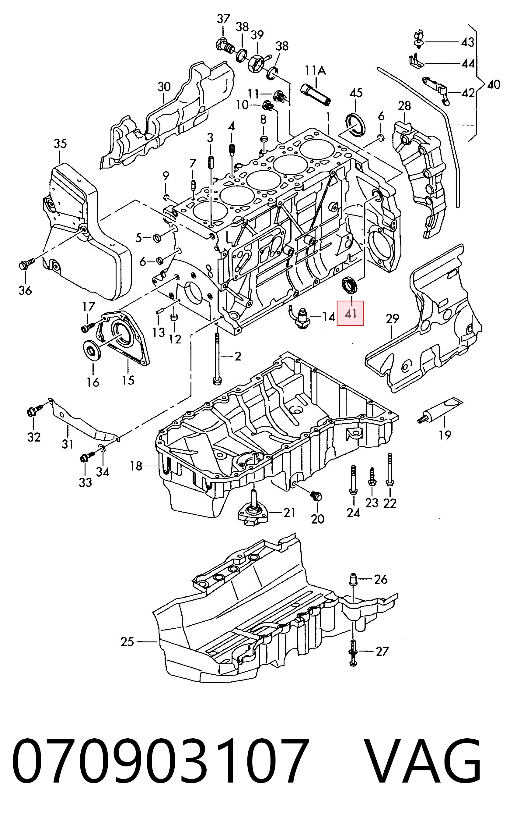 Сальник коленвала двигателя, передний на Volkswagen Transporter T5 7HB, 7HJ, 7EB, 7EJ
