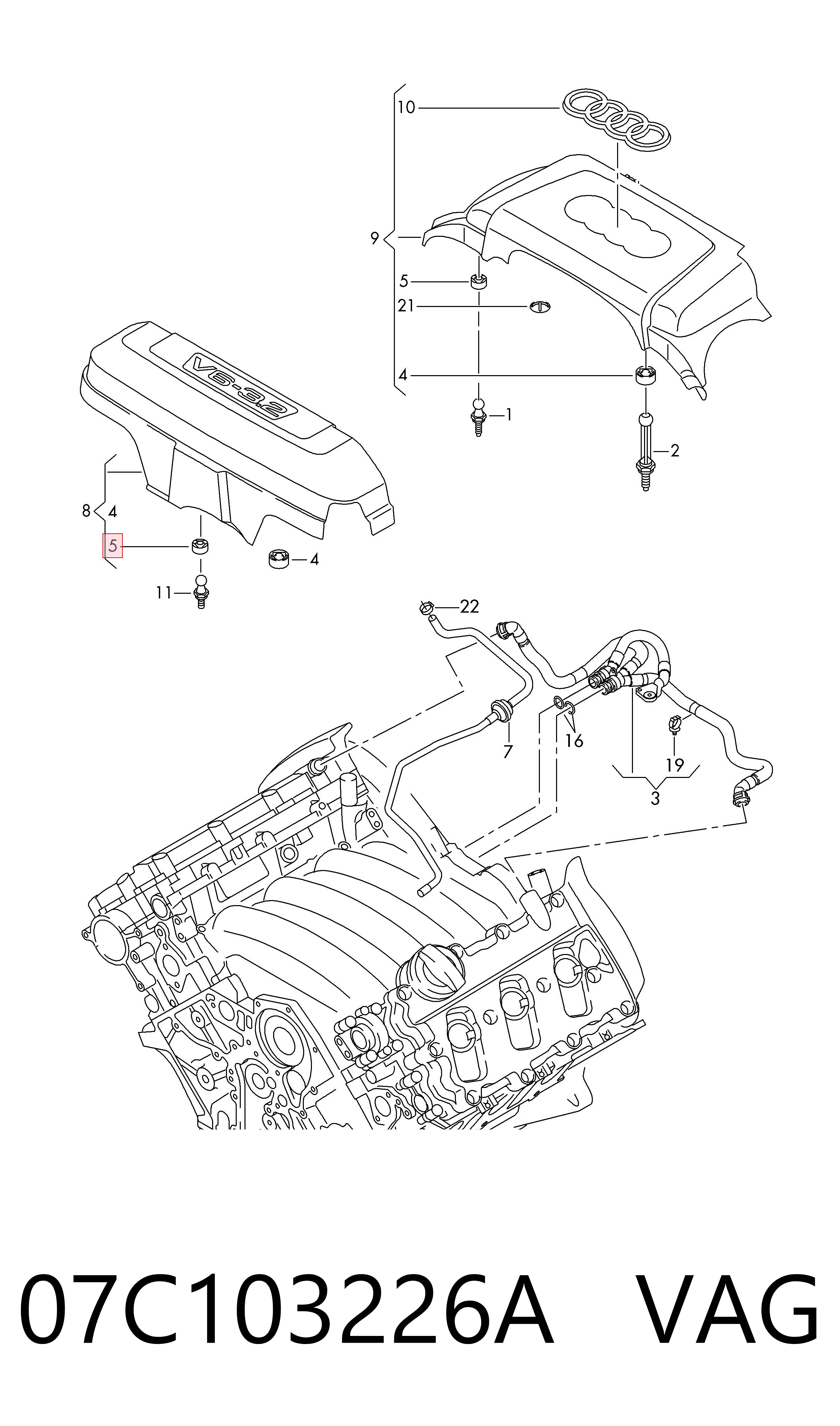 07C103226A VAG Подушка декоративной крышки мотора