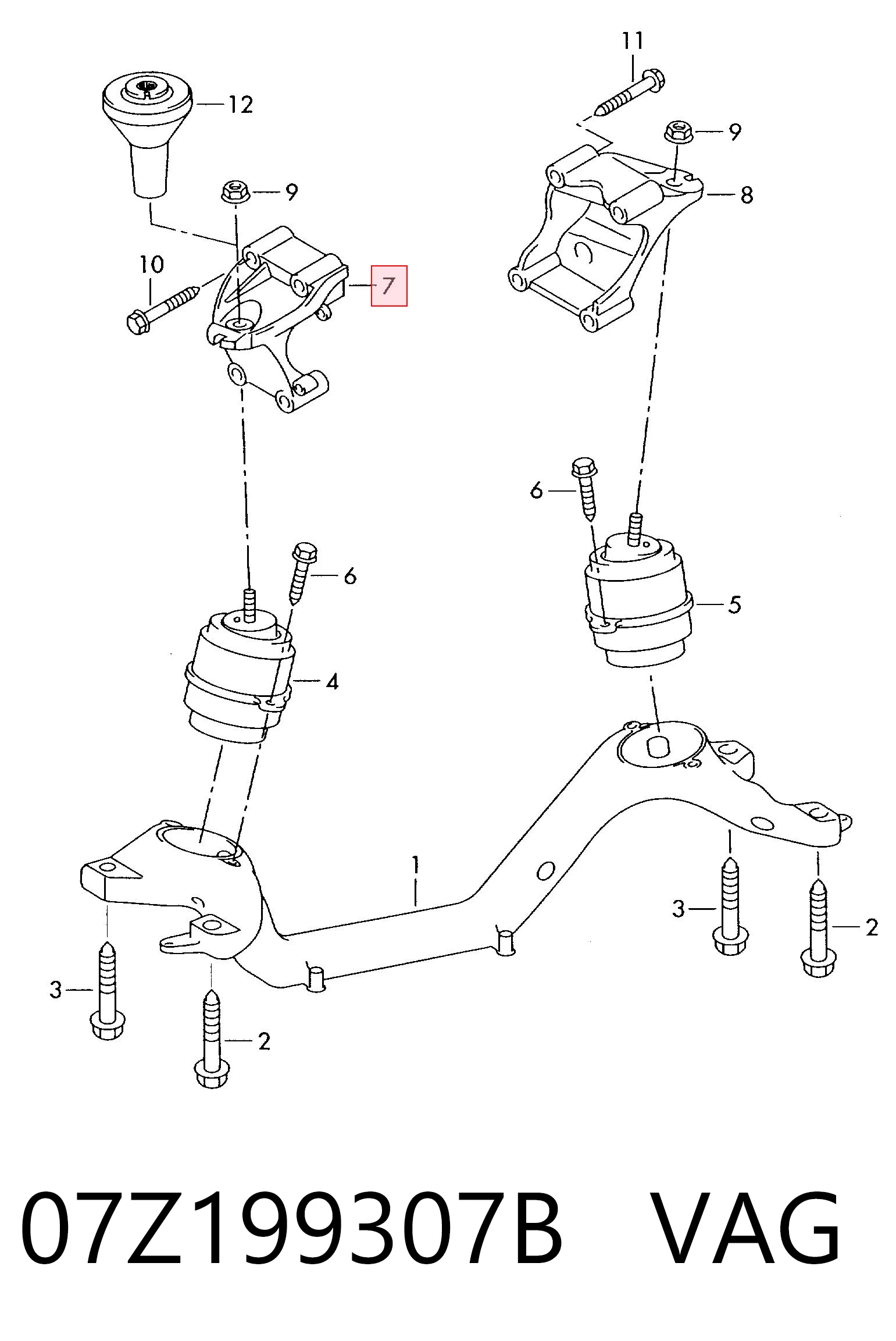 07Z199307B VAG Кронштейн подушки (опоры) двигателя левой