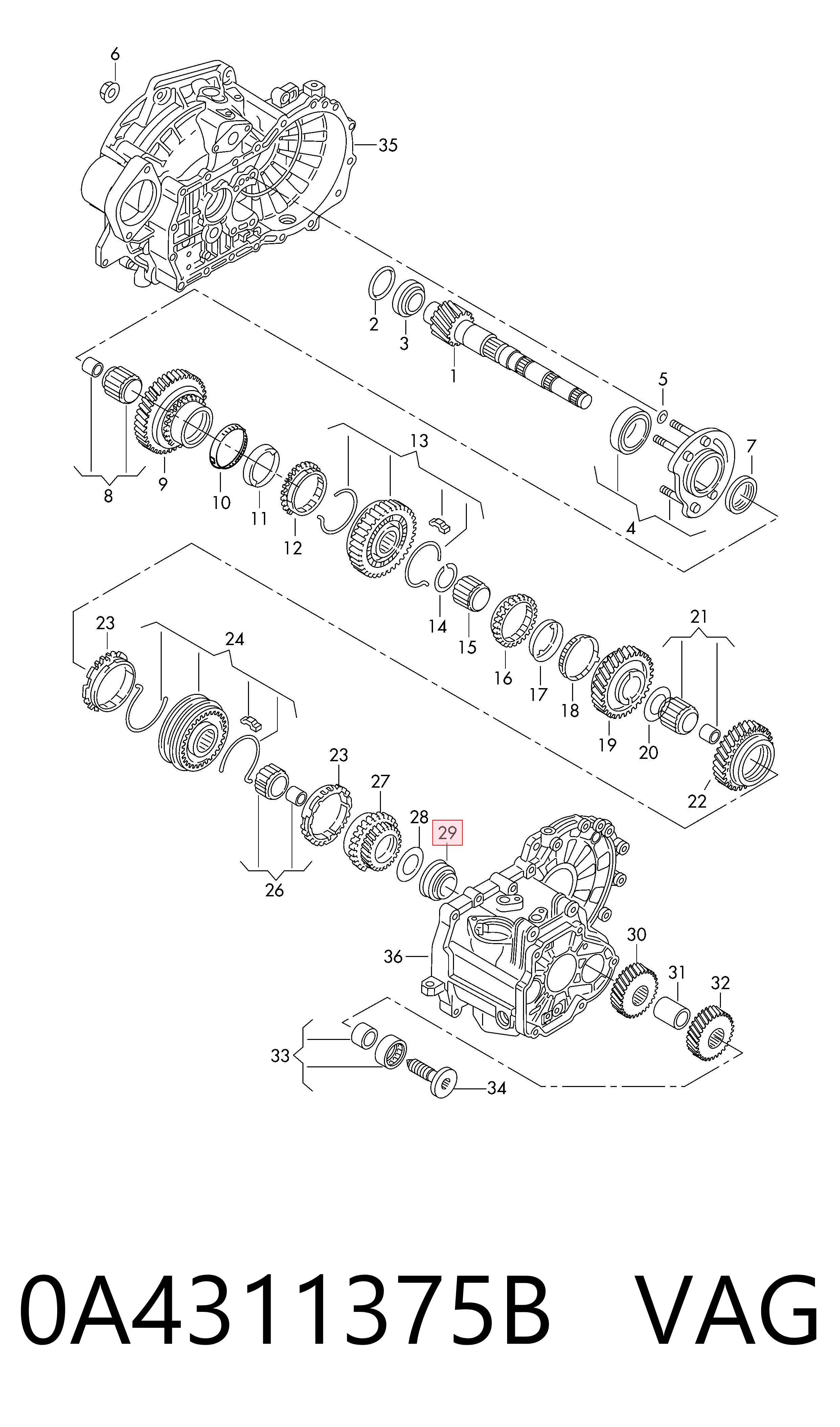 Купить 0A4311375B VAG Подшипник первичного вала КПП