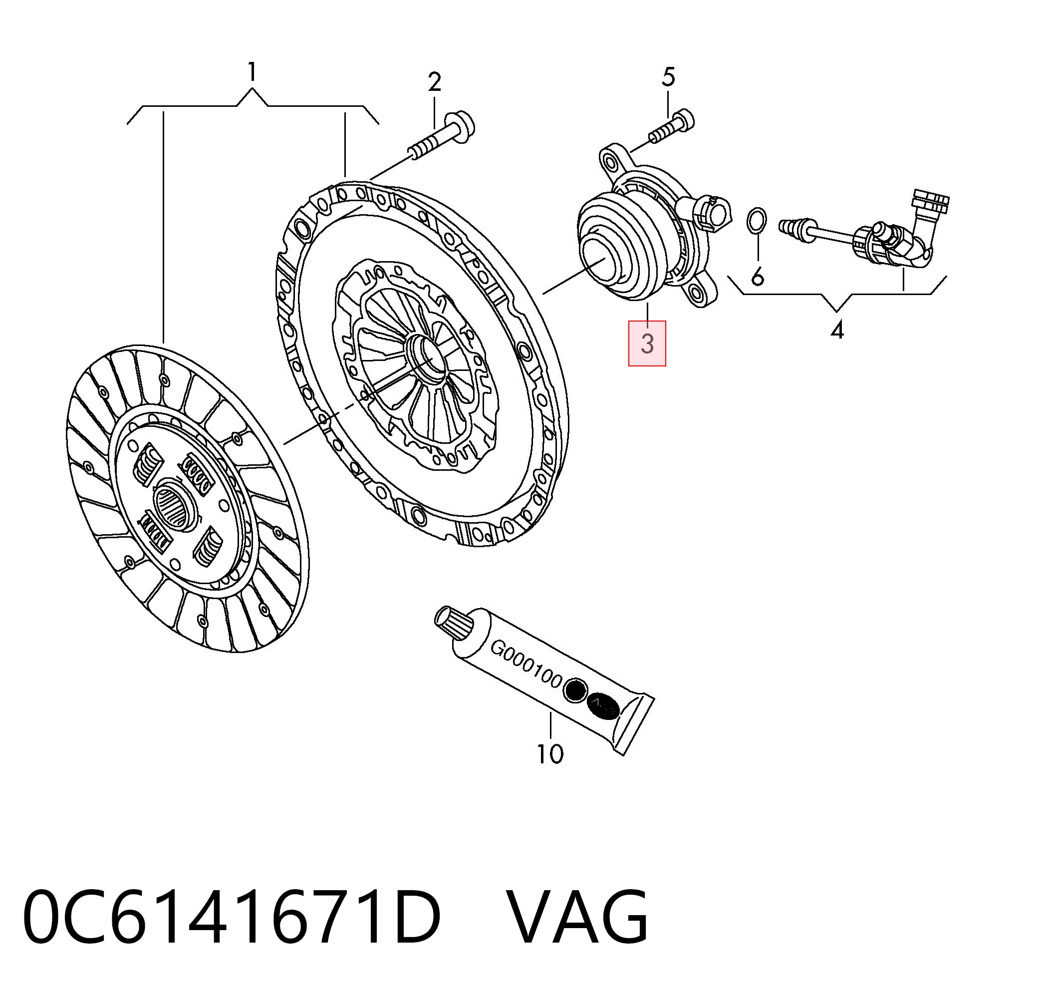 Рабочий цилиндр сцепления в сборе 0C6141671D VAG