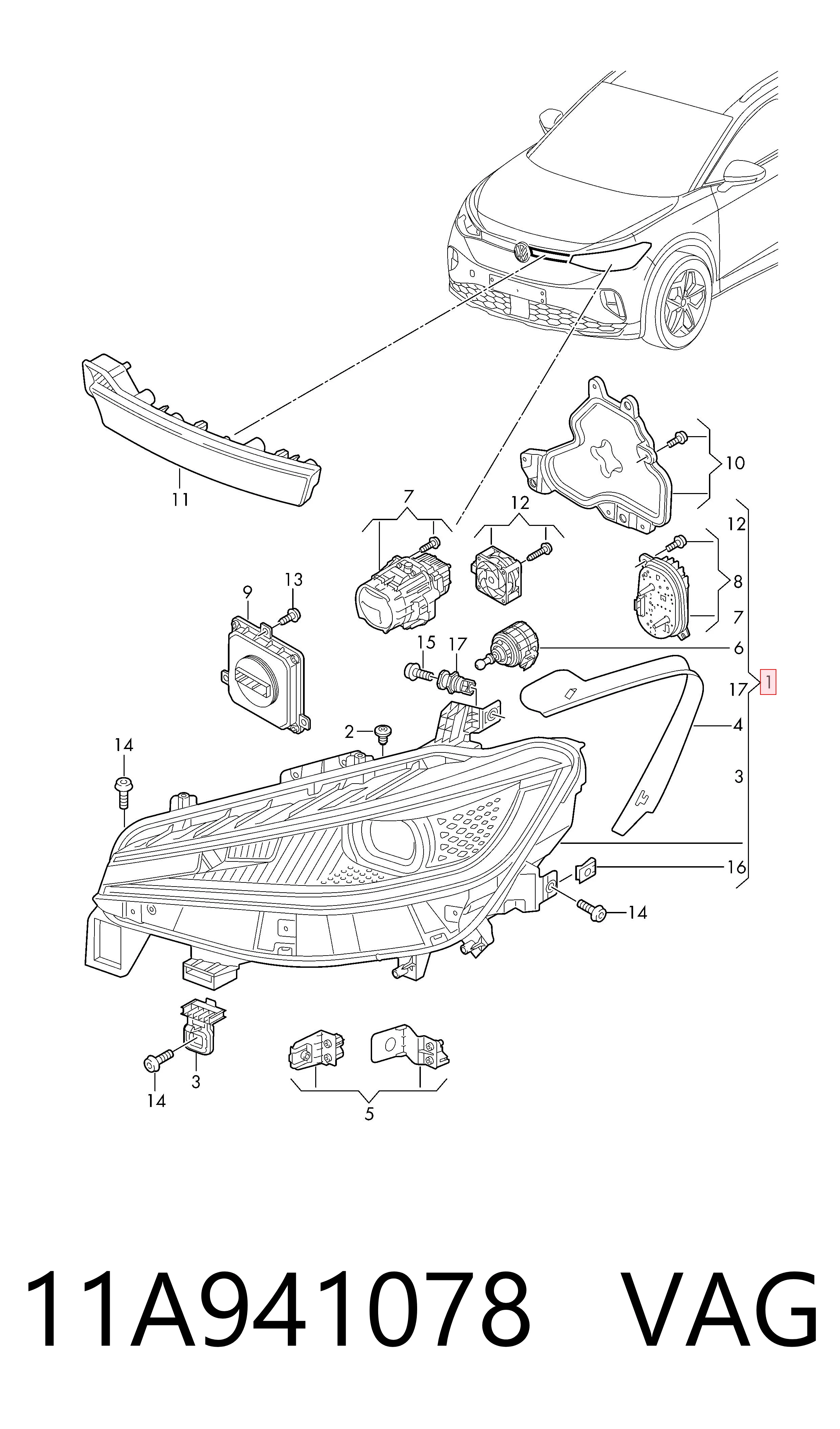 11A941078 VAG Фара передняя правая