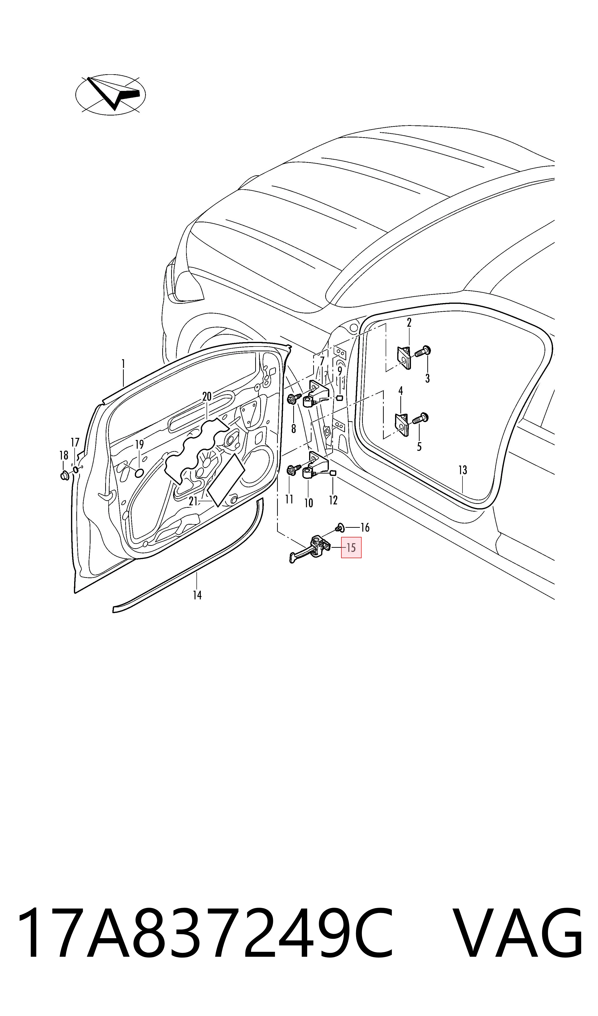 Ограничитель открывания двери, передний VAG 17A837249C цена, от 5.65 USD