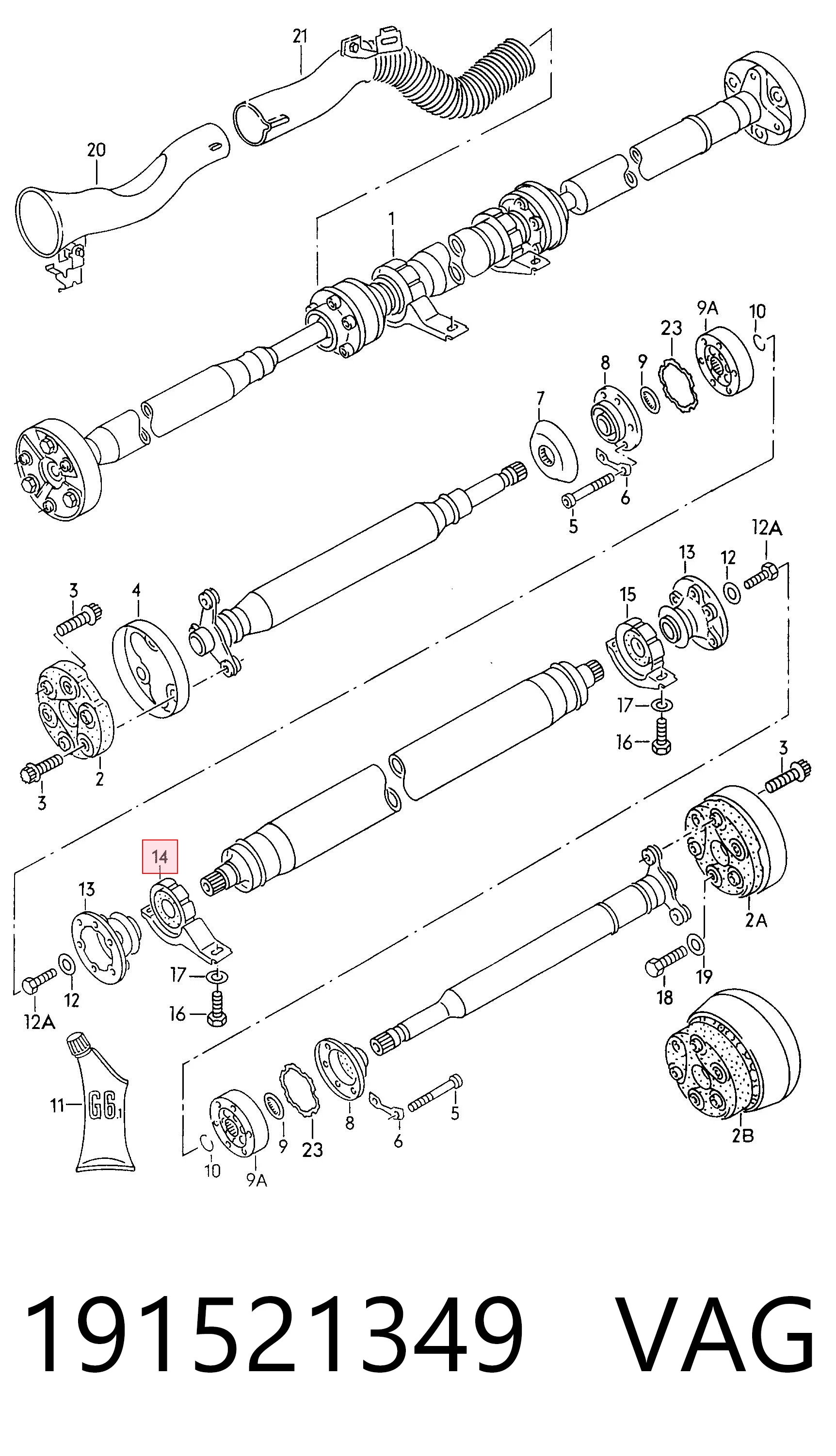 Подвесной подшипник карданного вала Volkswagen Golf 2 19E, 1G1