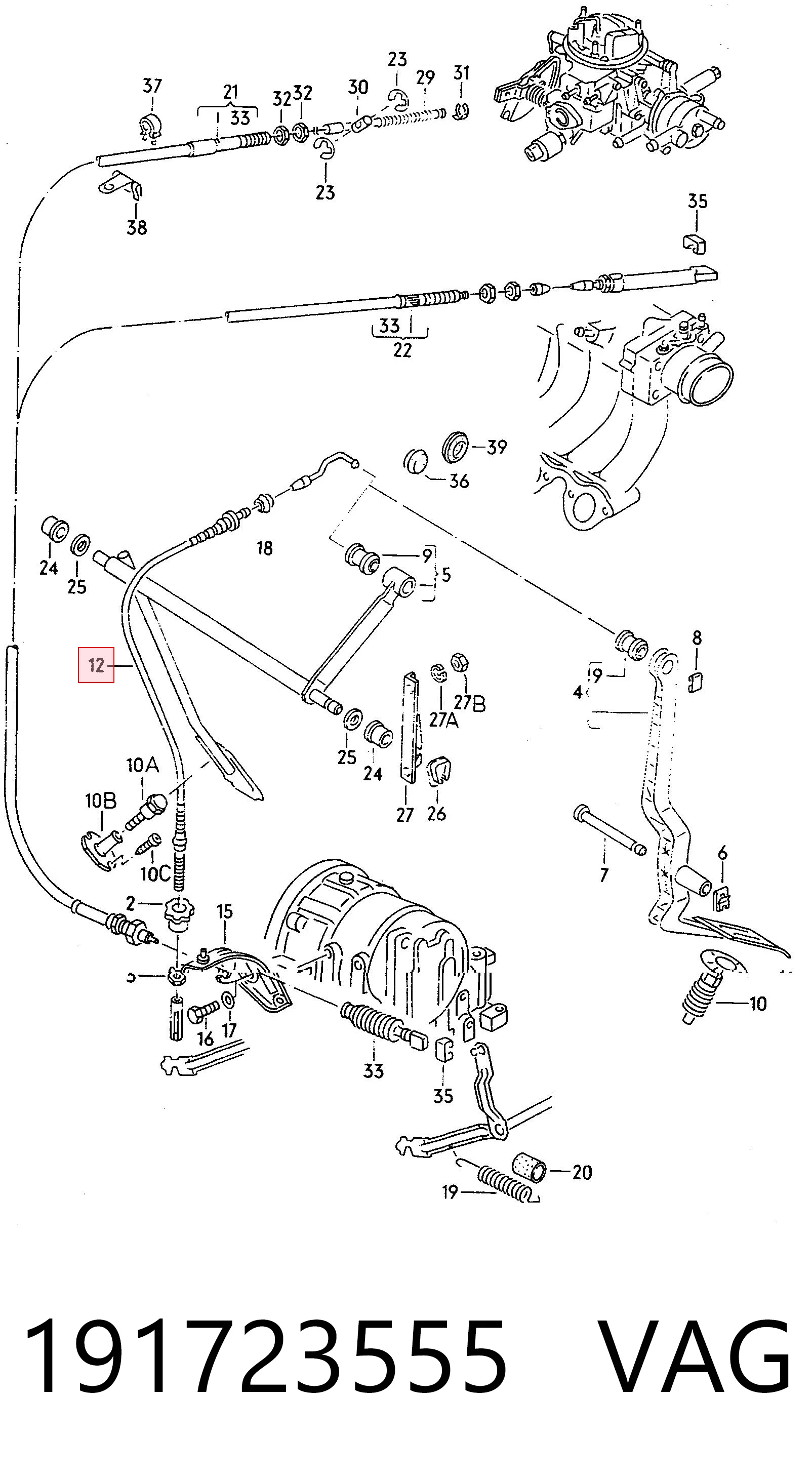 Трос акселератора на Volkswagen Golf II 19E, 1G1