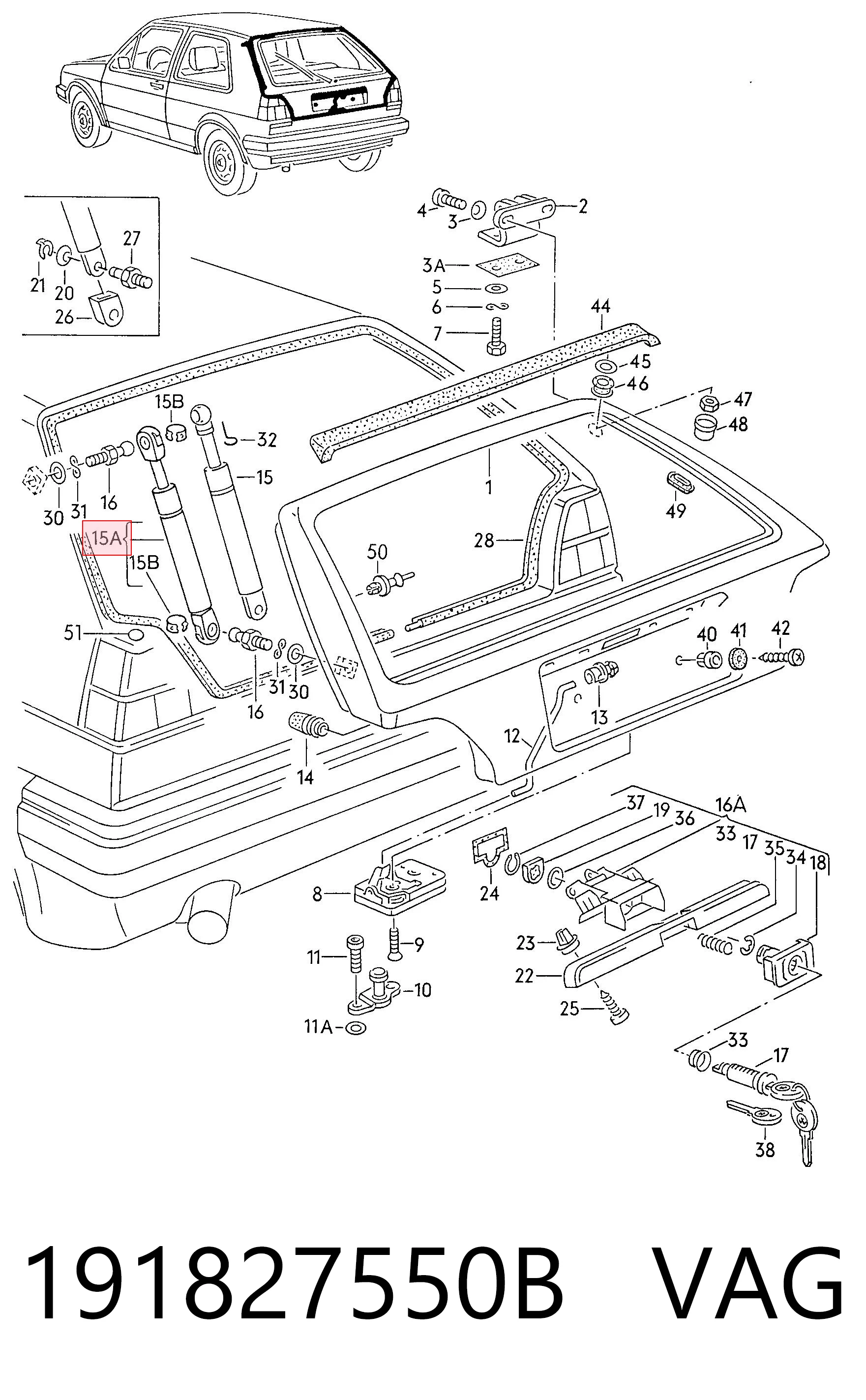 Амортизатор крышки багажника на Volkswagen Golf II 19E, 1G1