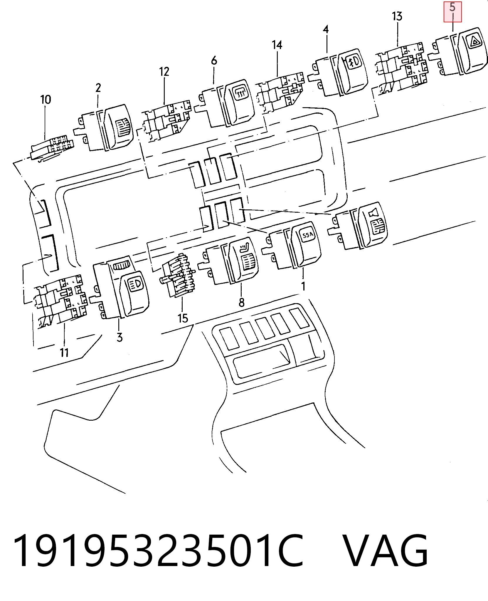 Купить Кнопка аварийки Фольксваген Гольф II 19E, 1G1