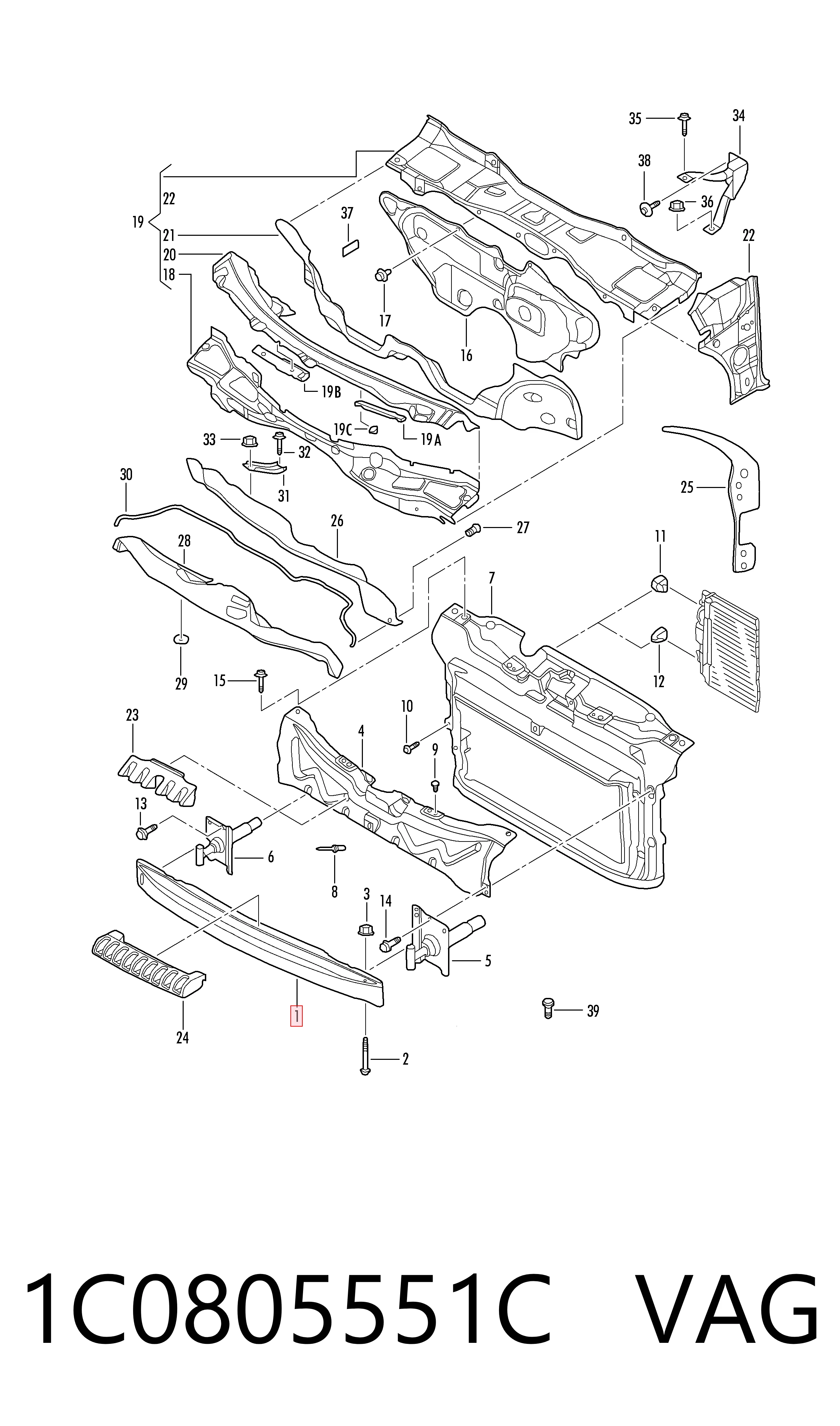 Балка бампера переднего на Volkswagen Beetle  9C1, 1C1, 9G1