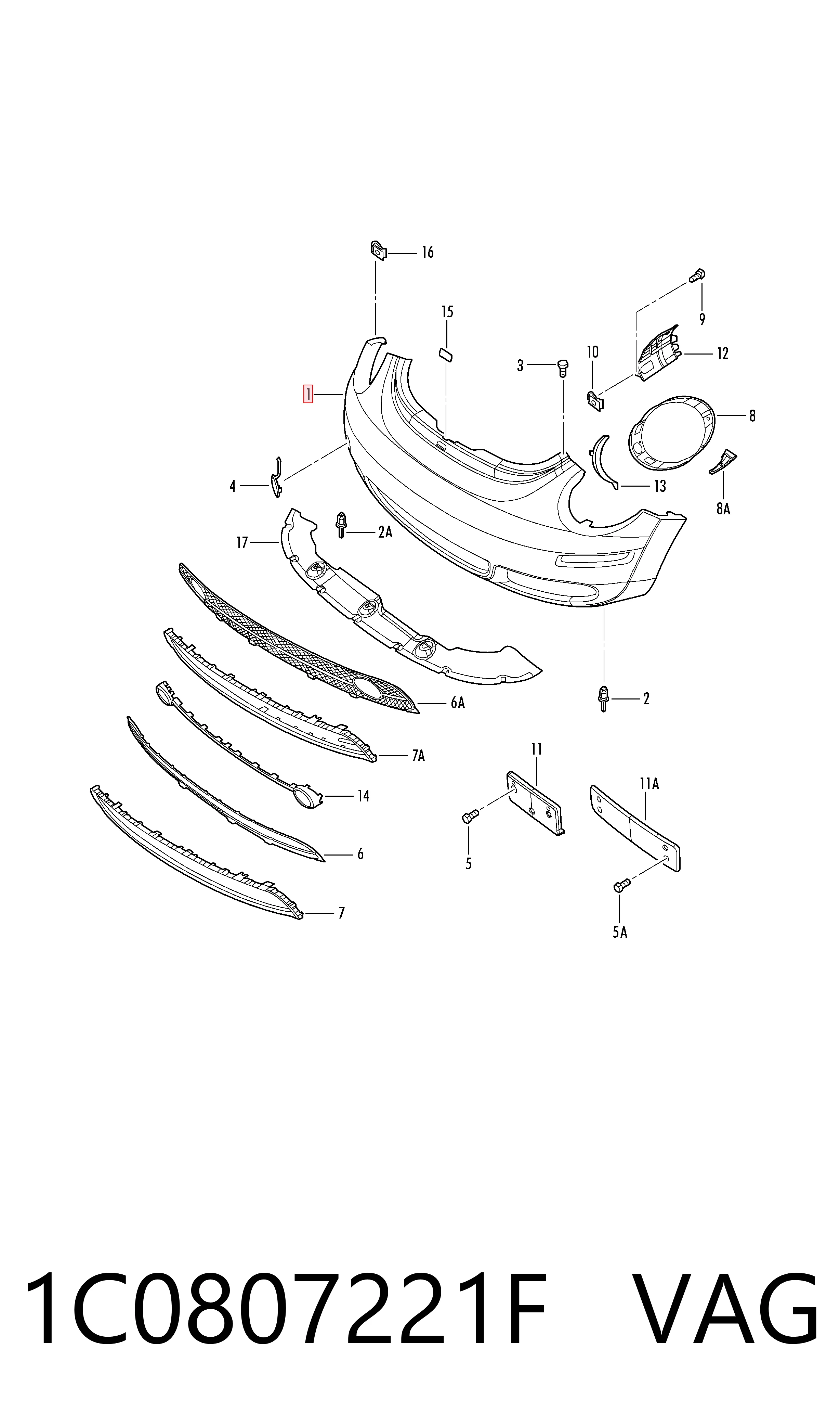 1C0807221F VAG Бампер передний в сборе