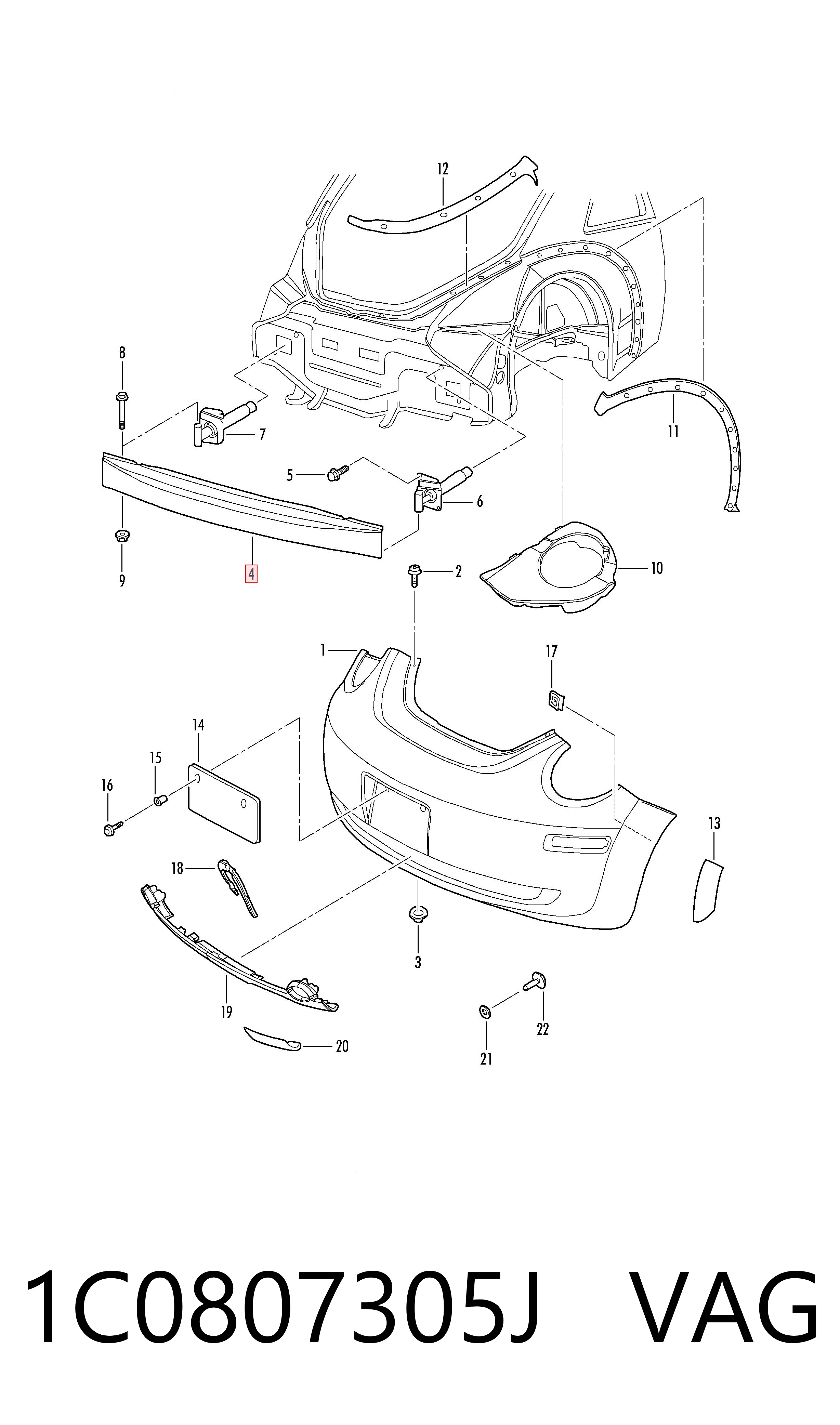Швеллер заднего бампера на Volkswagen Beetle  9C1, 1C1, 9G1