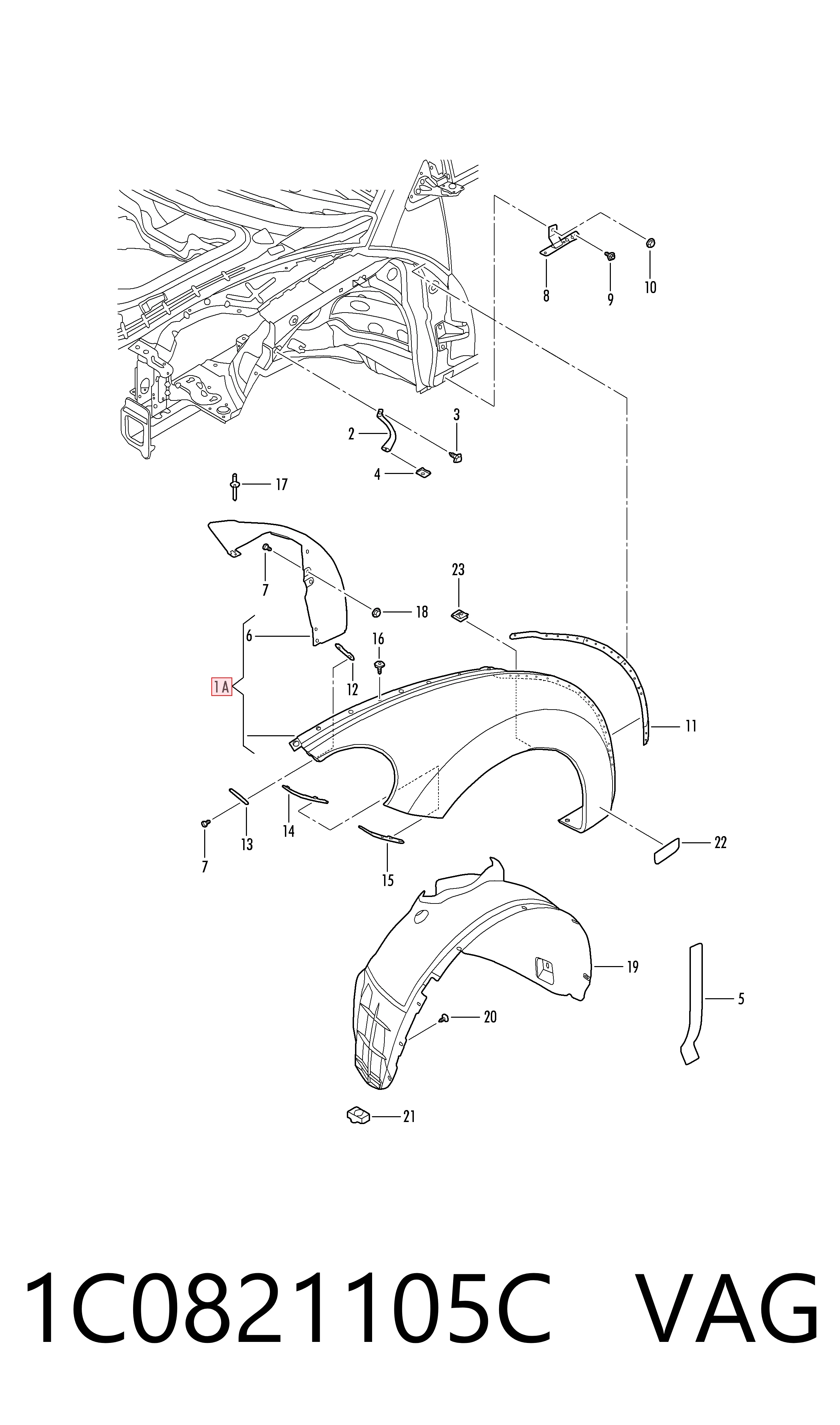 Переднее левое крыло на Volkswagen Beetle  9C1, 1C1, 9G1
