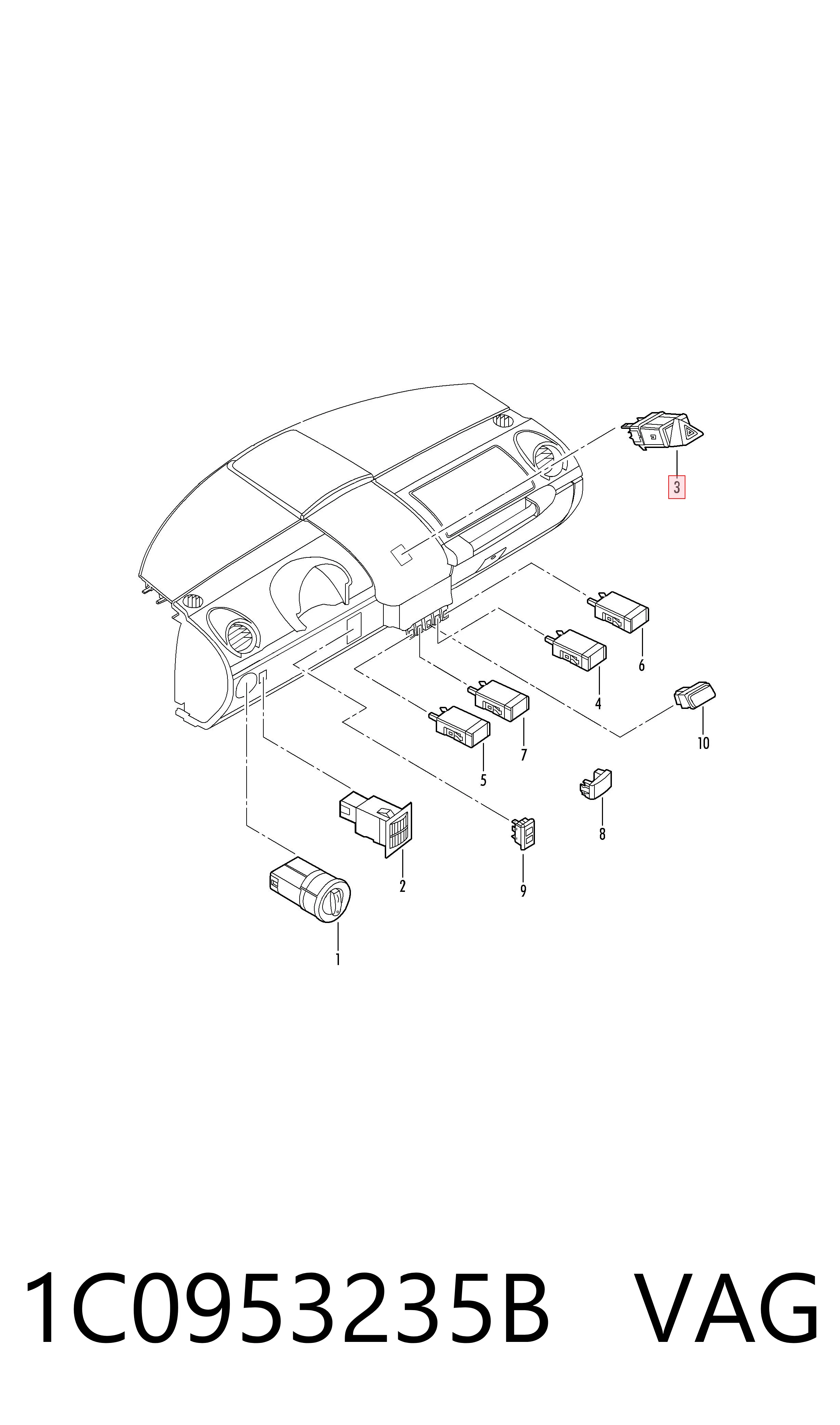Аварийная кнопка на Volkswagen Beetle  9C1, 1C1, 9G1