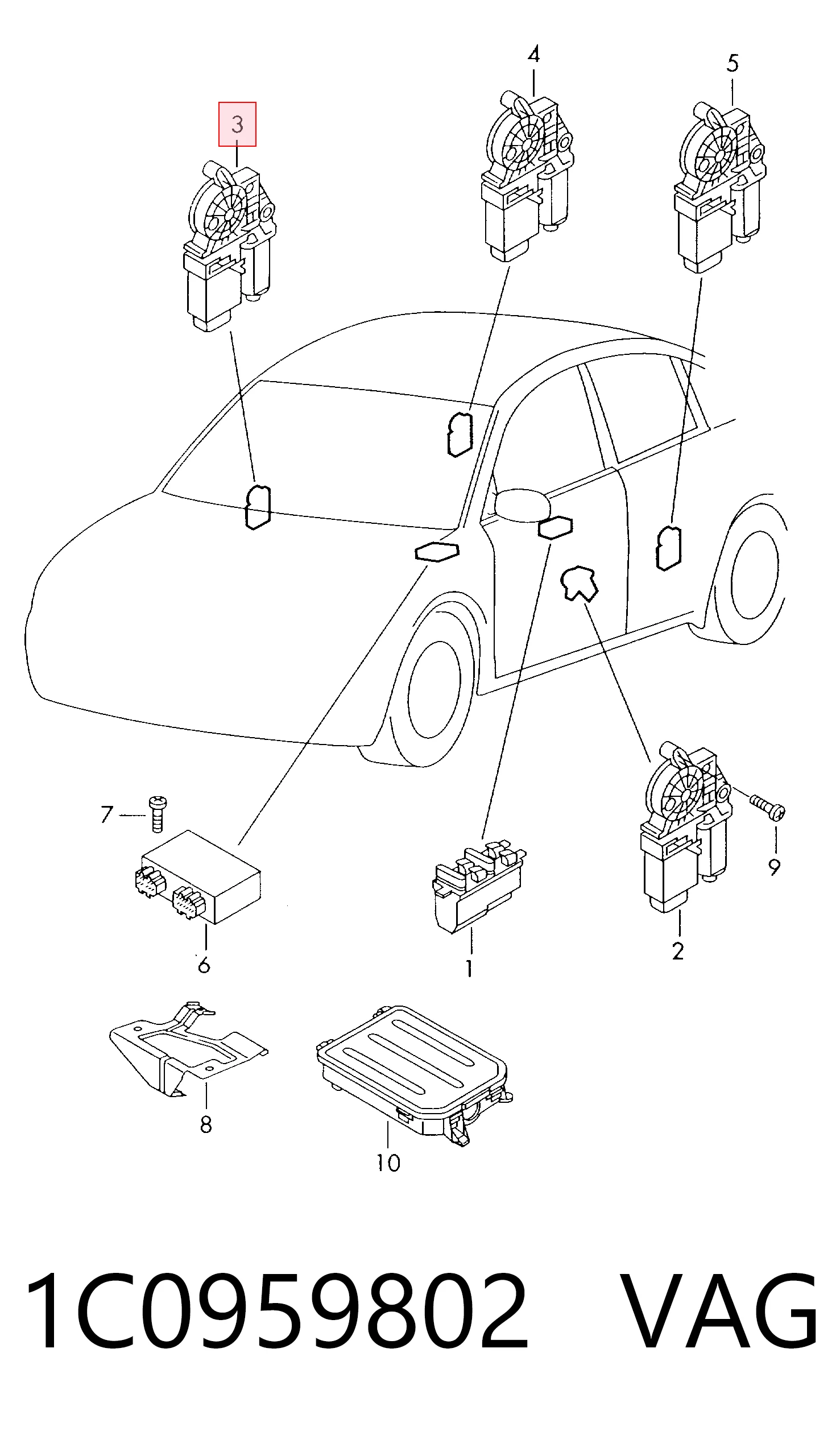 1C0959802 VAG Мотор стеклоподъемника двери передней правой