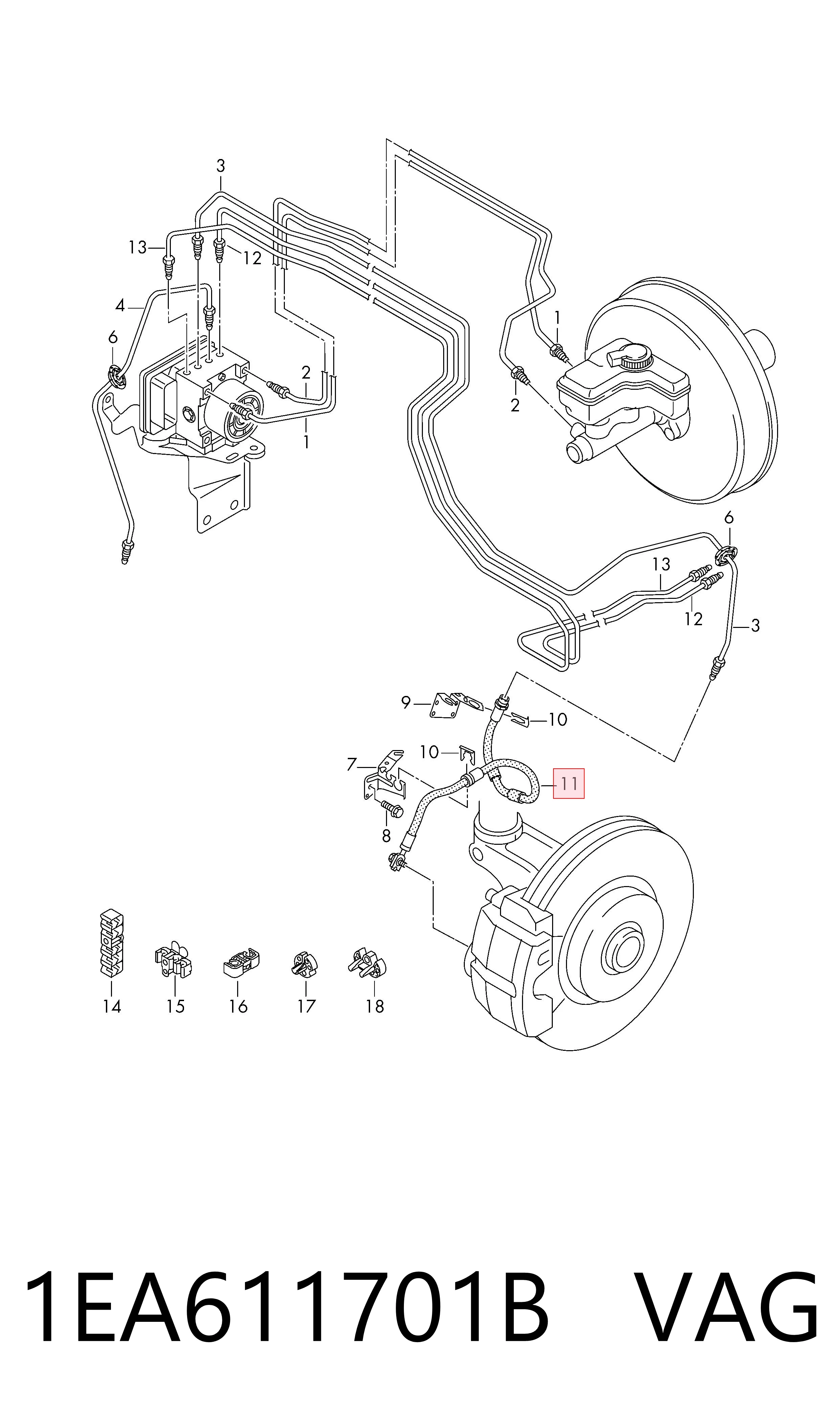 Шланг тормозной передний VAG 1EA611701B цена, от 19.08 USD