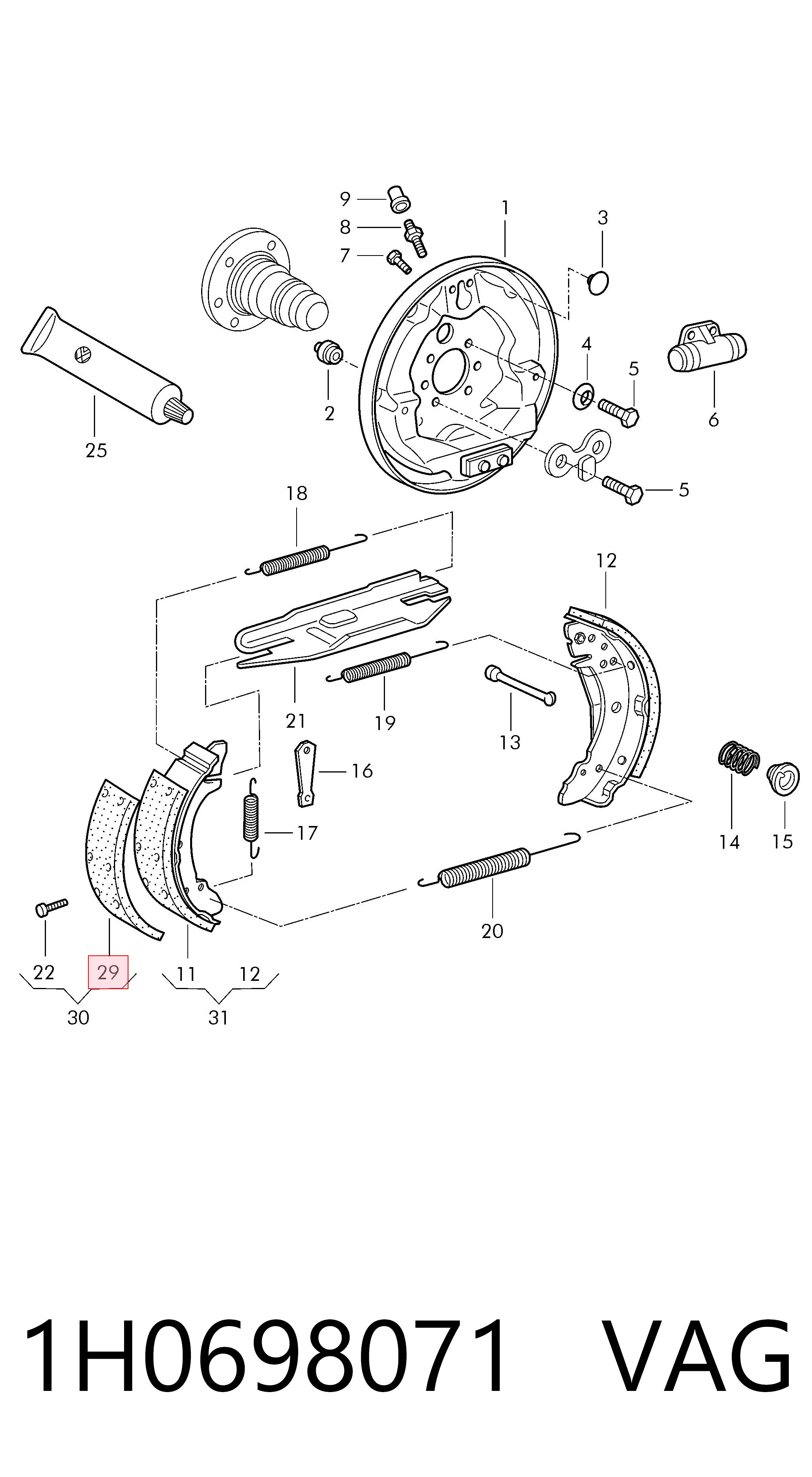 Колодки тормозные задние барабанные VAG 1H0698071