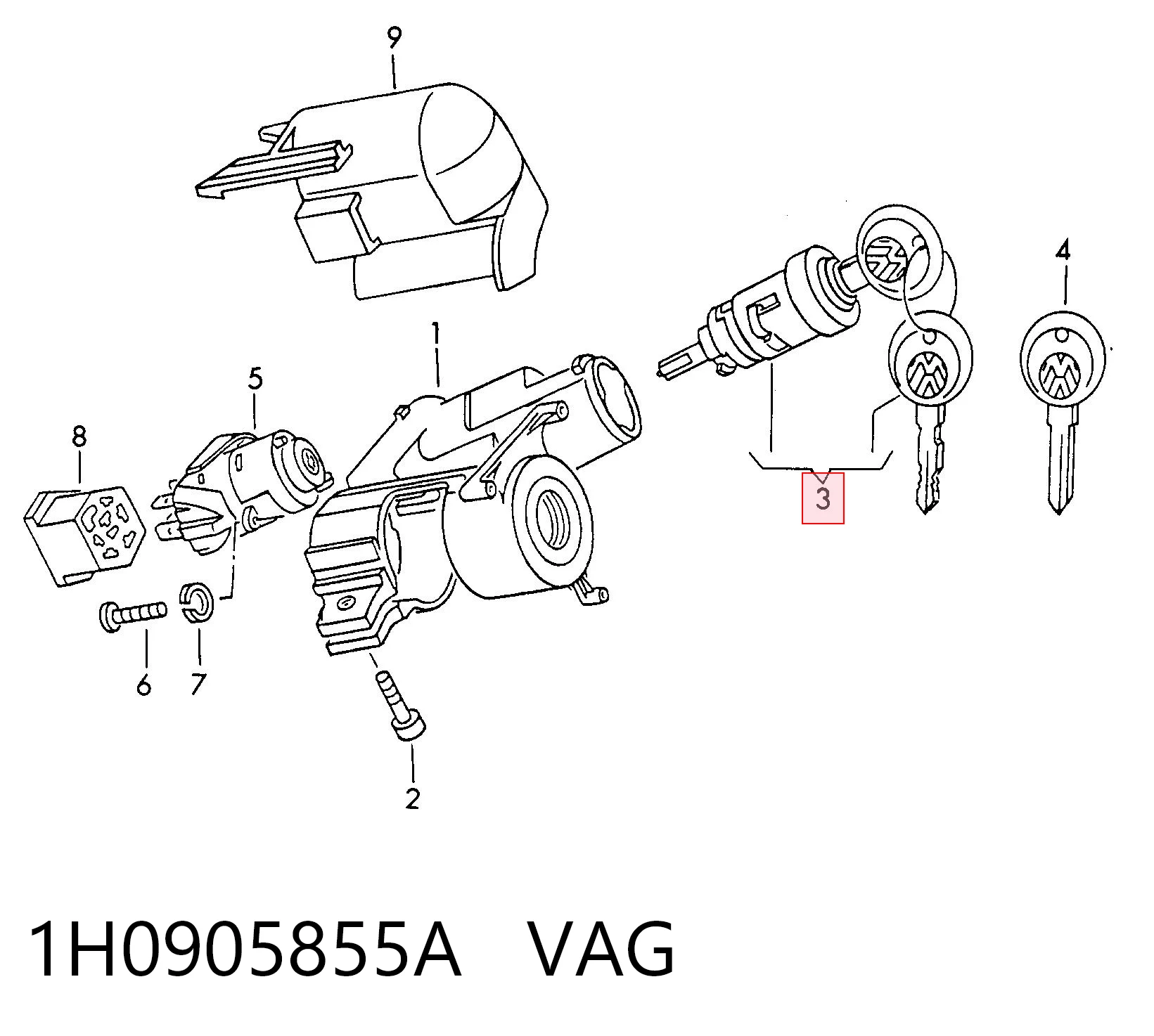 1H0905855A VAG Личинка замка зажигания