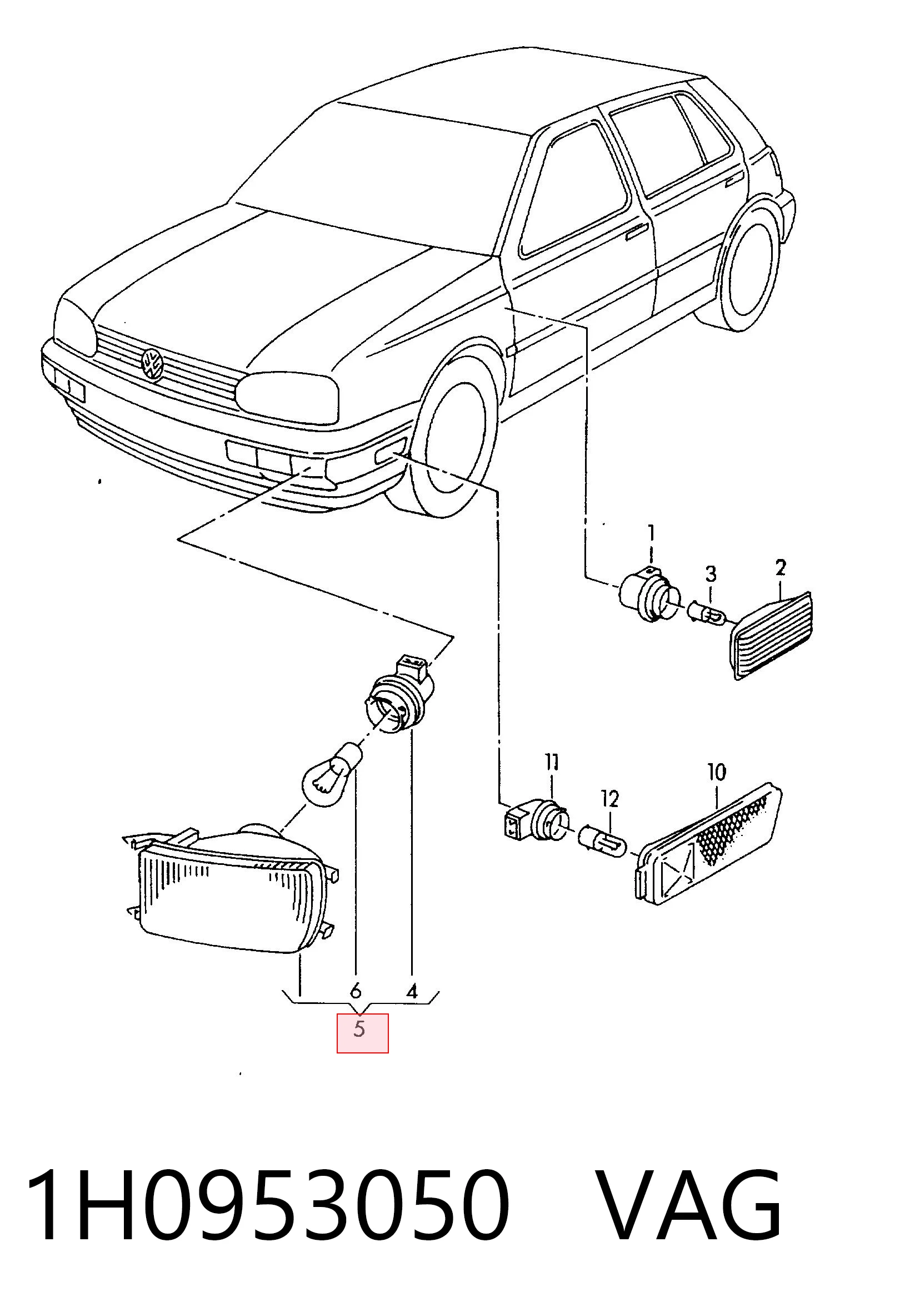 Правый указатель поворота Volkswagen Golf III хэтчбек (1H1) (1989 - 2000) цена, от 5.07 USD