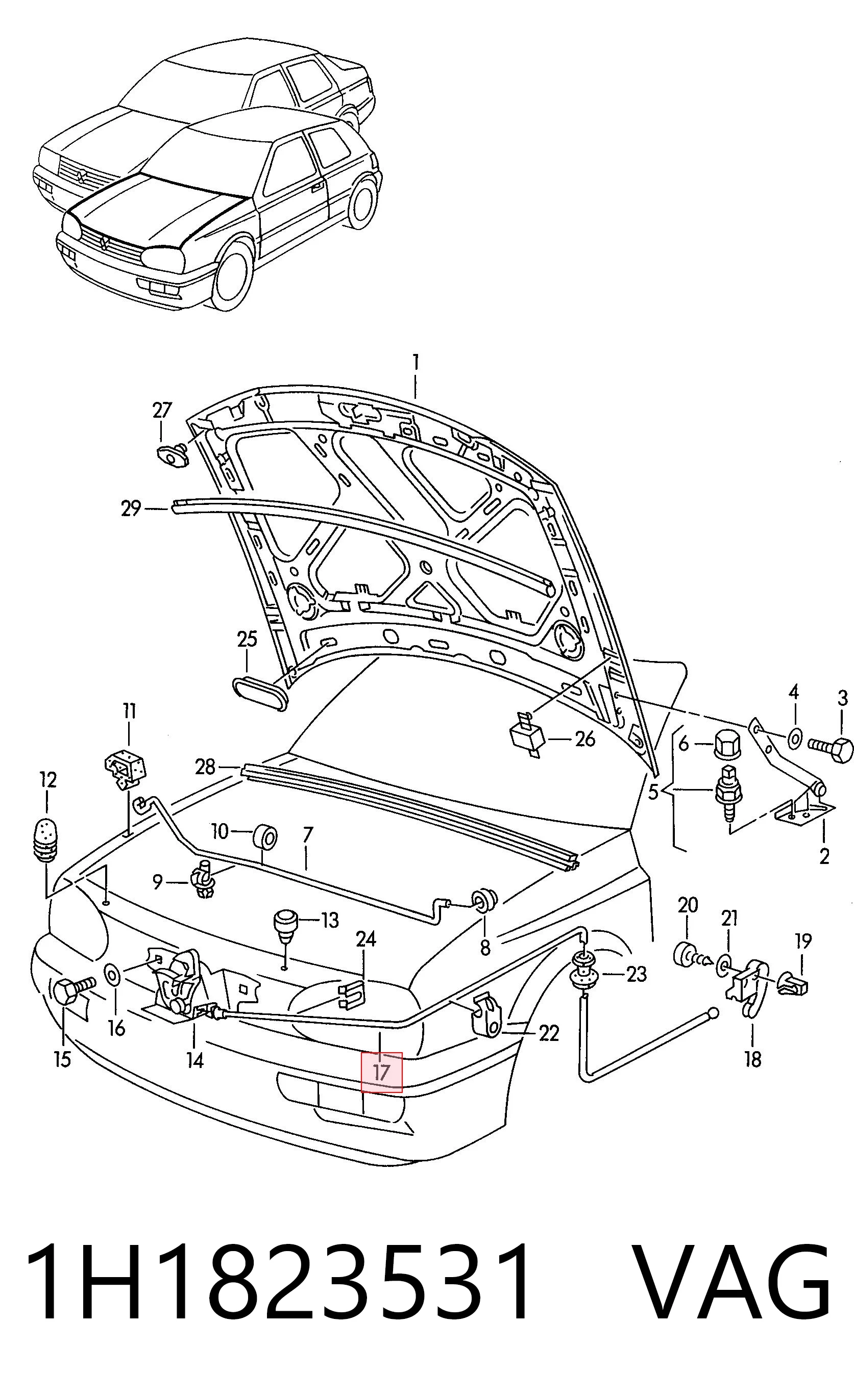 Трос открывания капота Volkswagen Vento седан (1H2) (1991 - 1998) цена, от 5.58 USD
