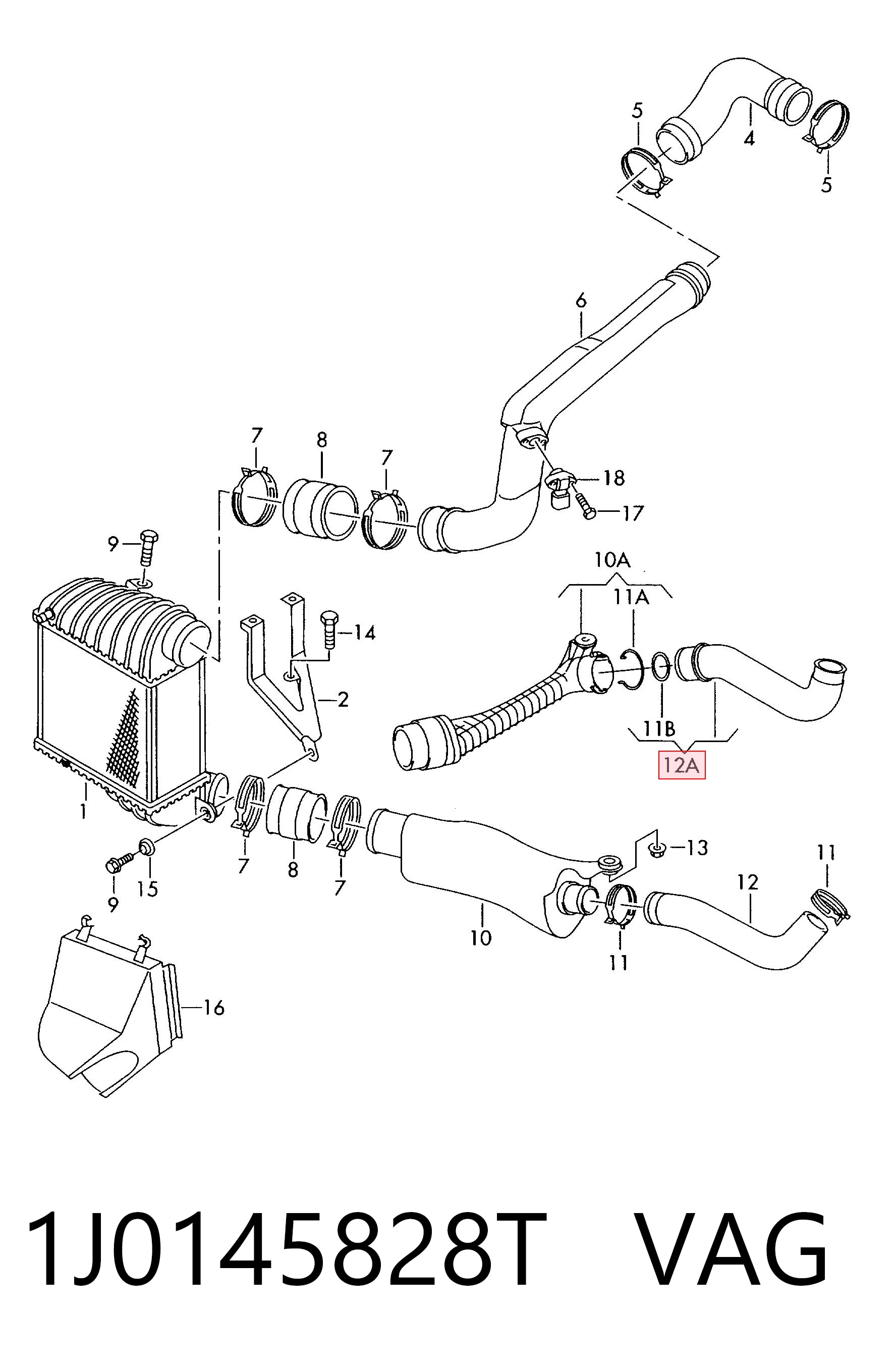 1J0145828T VAG Патрубок интеркуллера