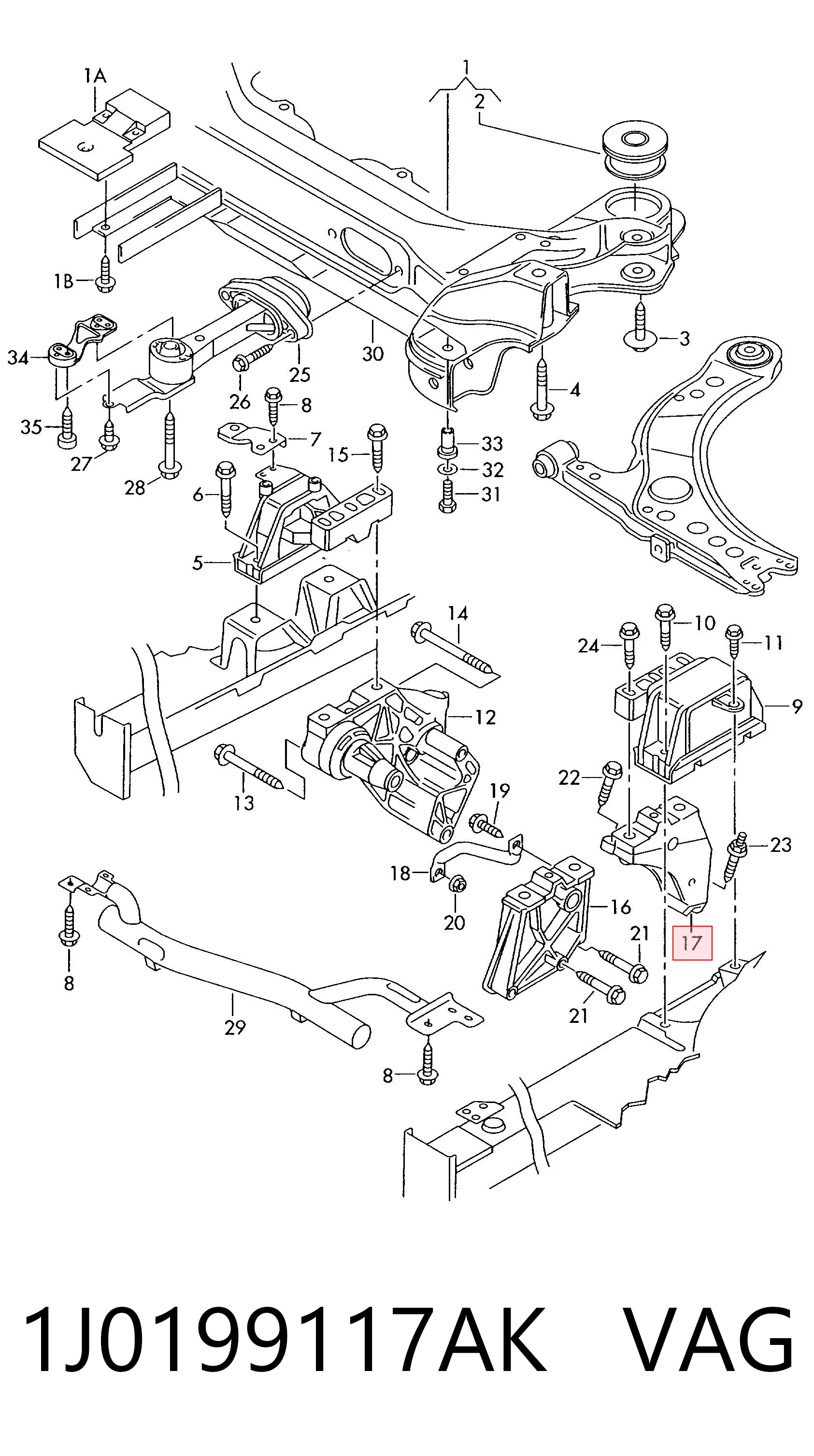 1J0199117AK VAG Кронштейн подушки (опоры) двигателя левой