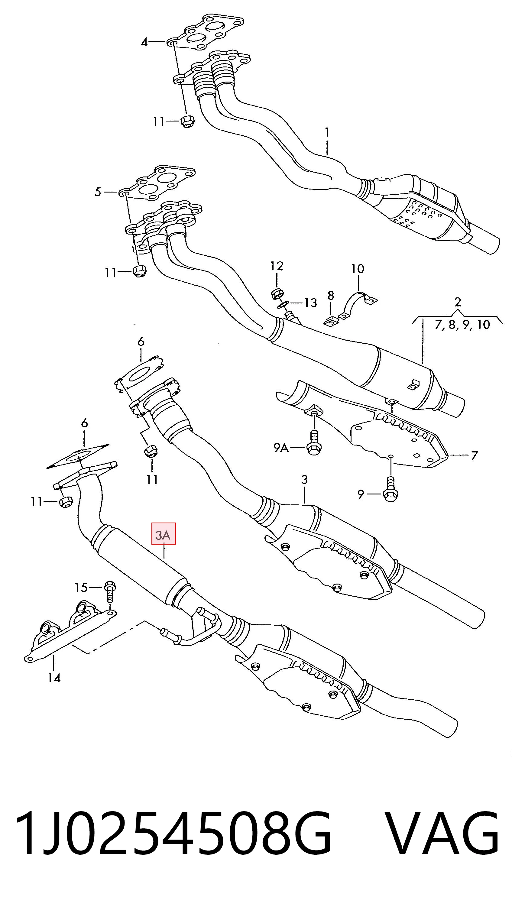1J0254508G VAG Штаны глушителя передние