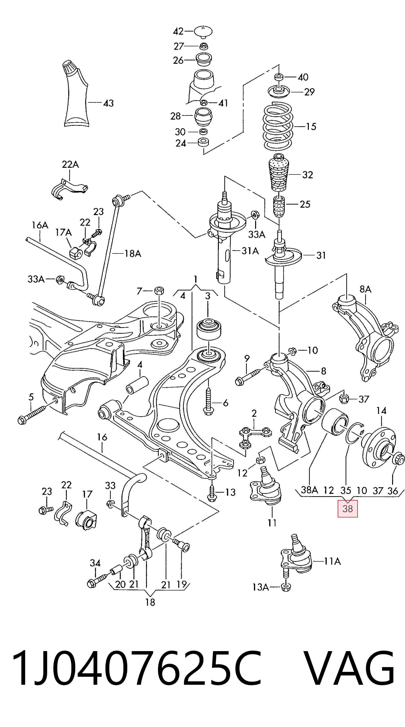 1J0407625C VAG Подшипник ступицы передней