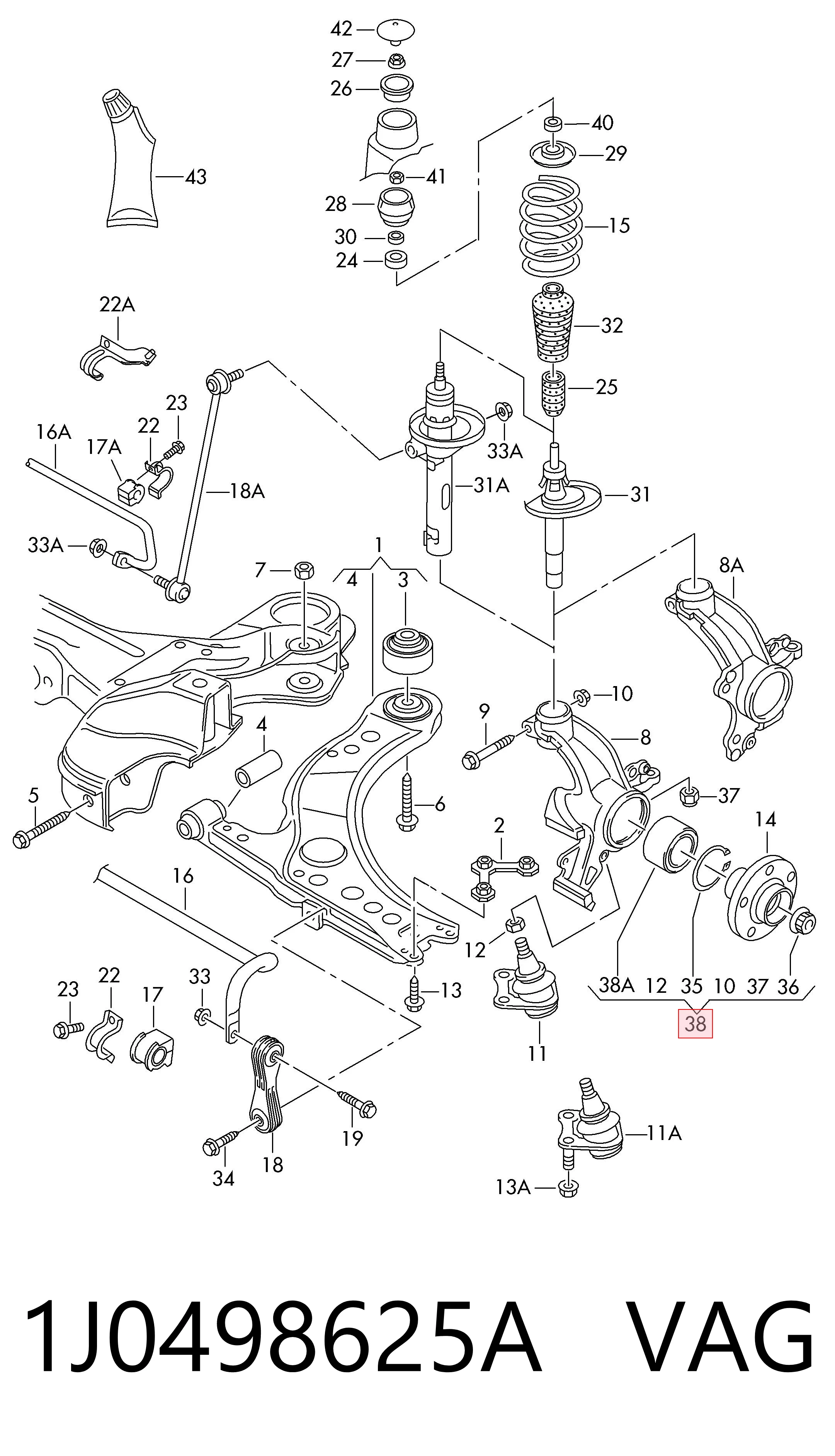 1J0498625A VAG Подшипник ступицы передней