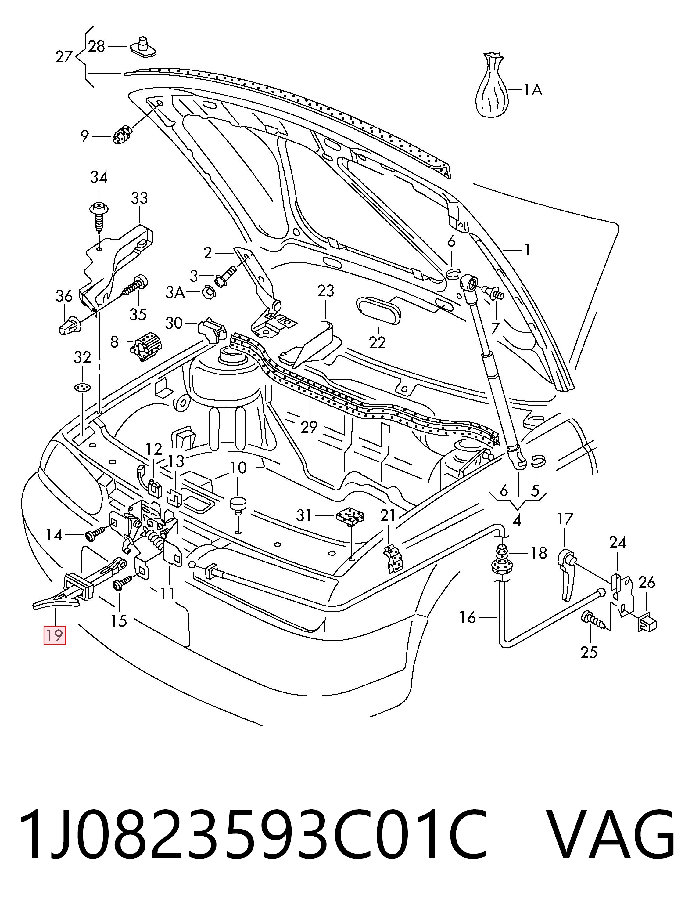 1J0823593C01C VAG Язычок открывания капота