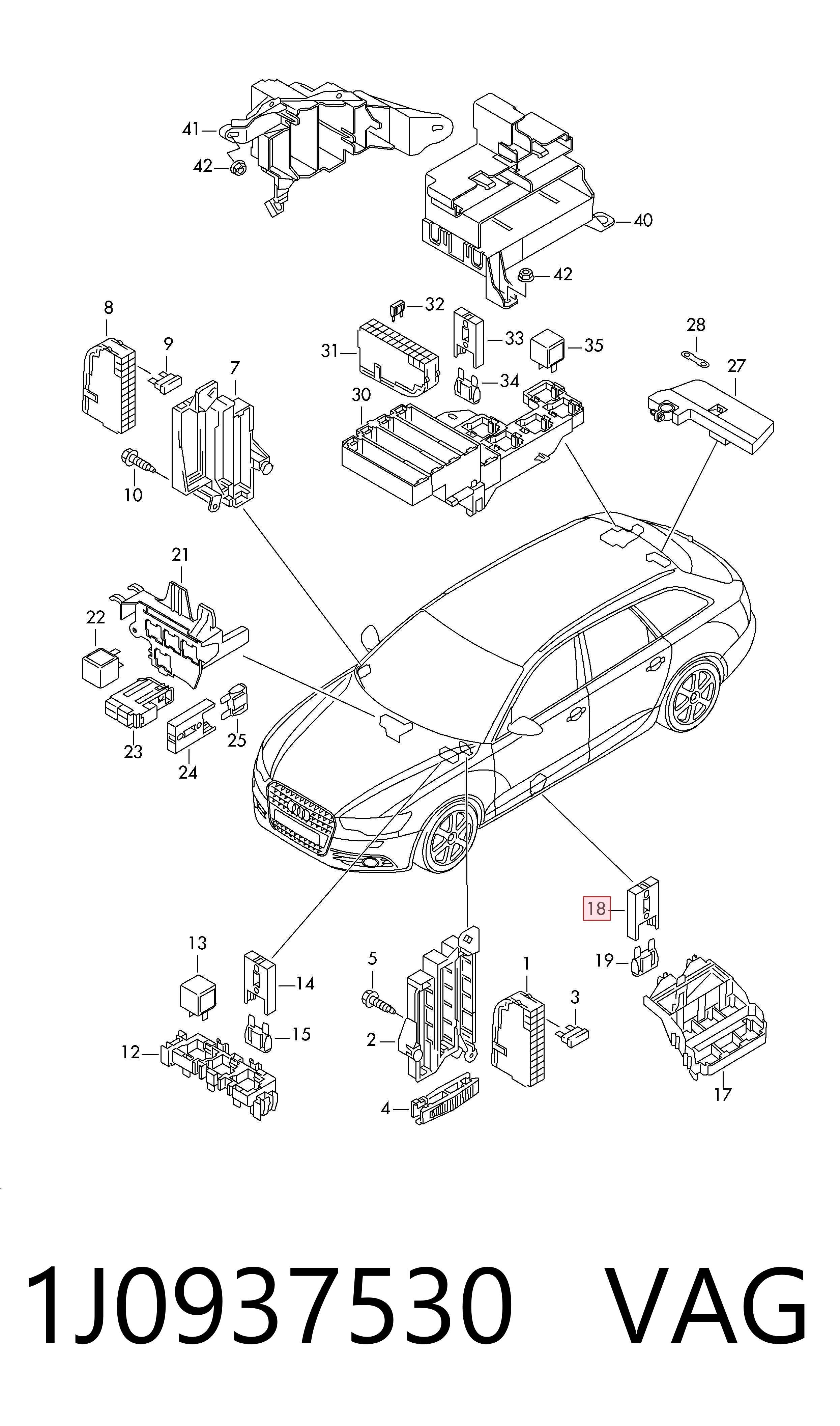 1J0937530 VAG Блок предохранителей задний салонный