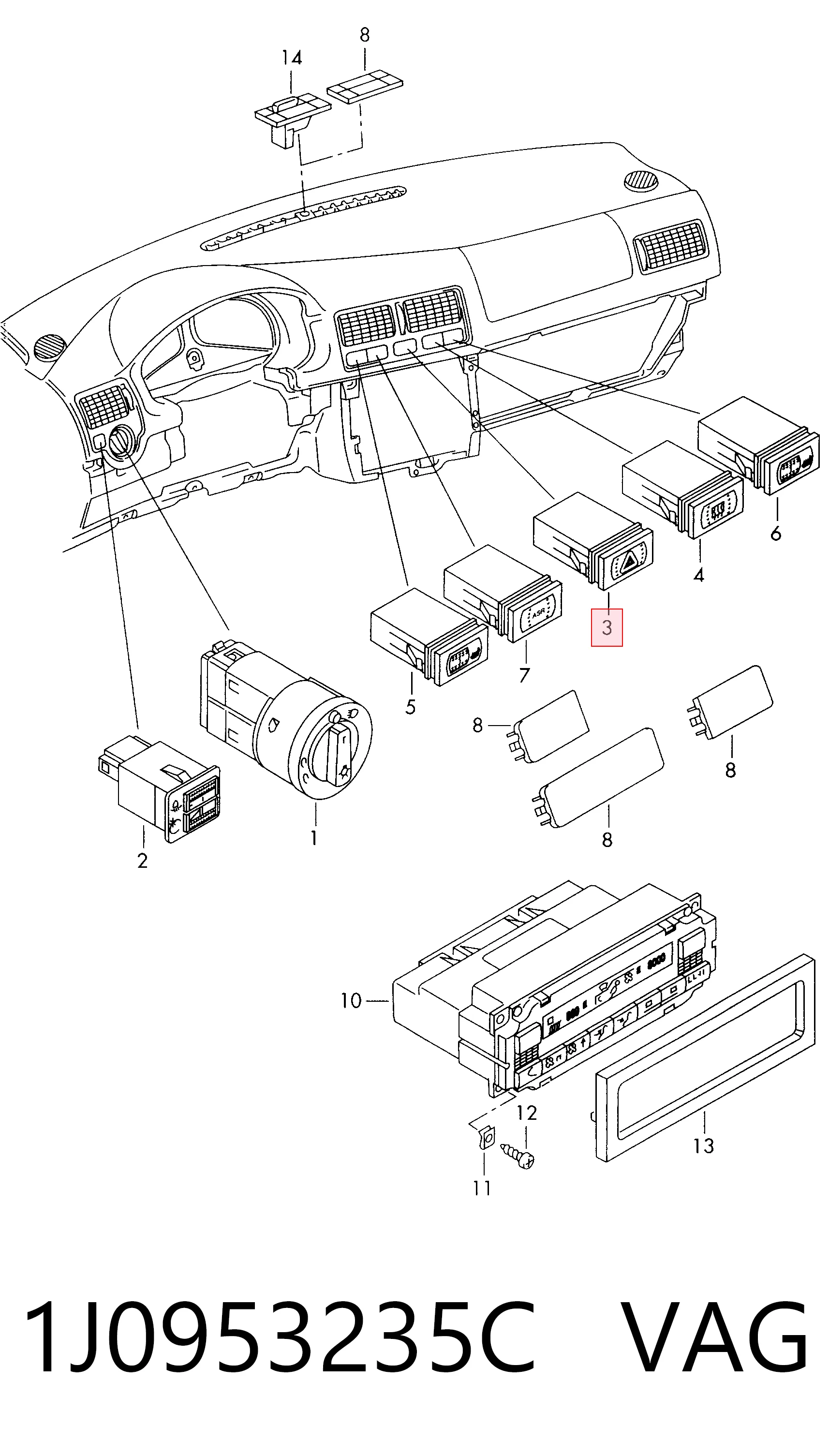 1J0953235C VAG Аварийная кнопка